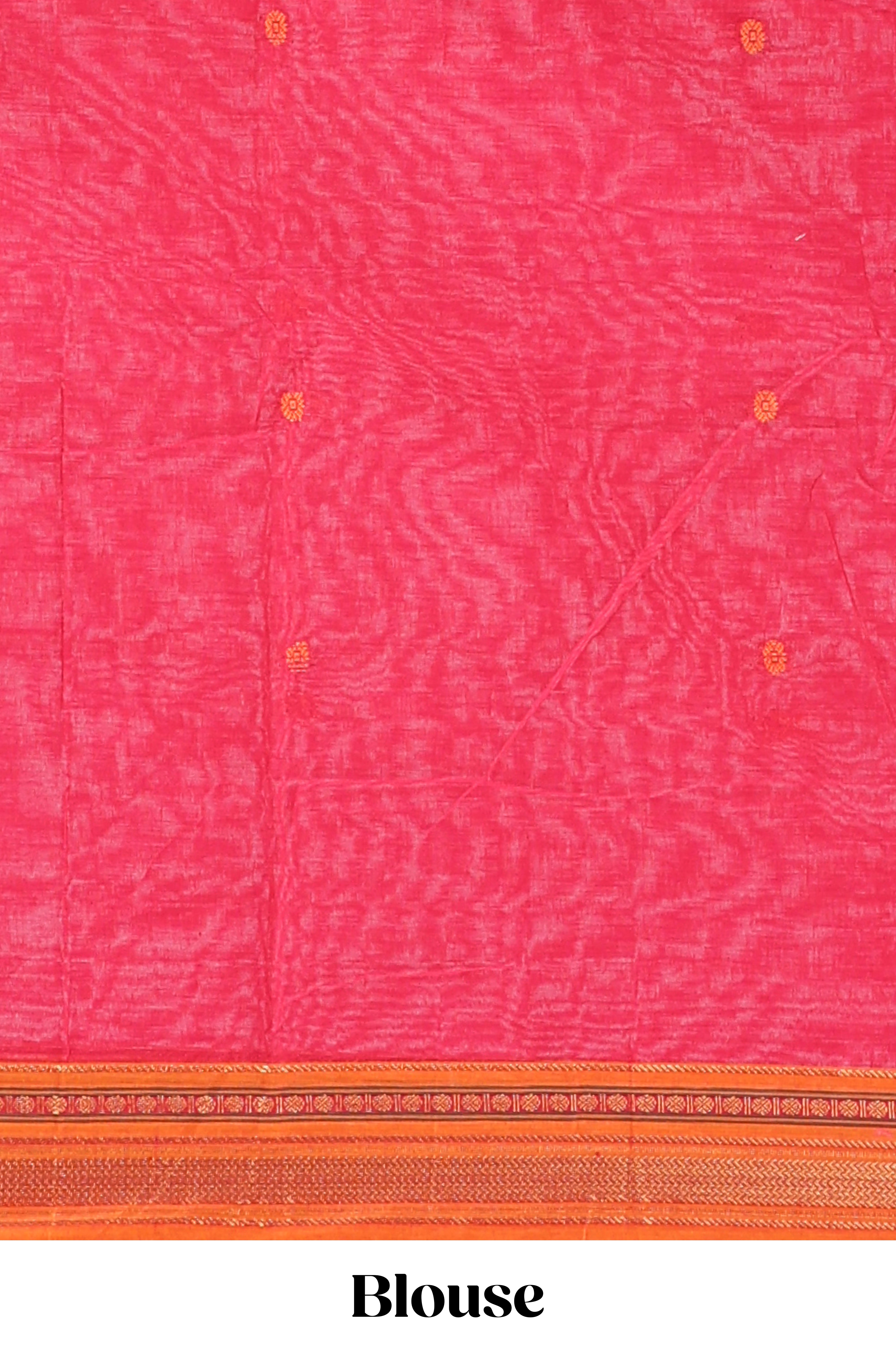 Pink motifs narayanapet cotton saree with contrast zari border and matching blouse