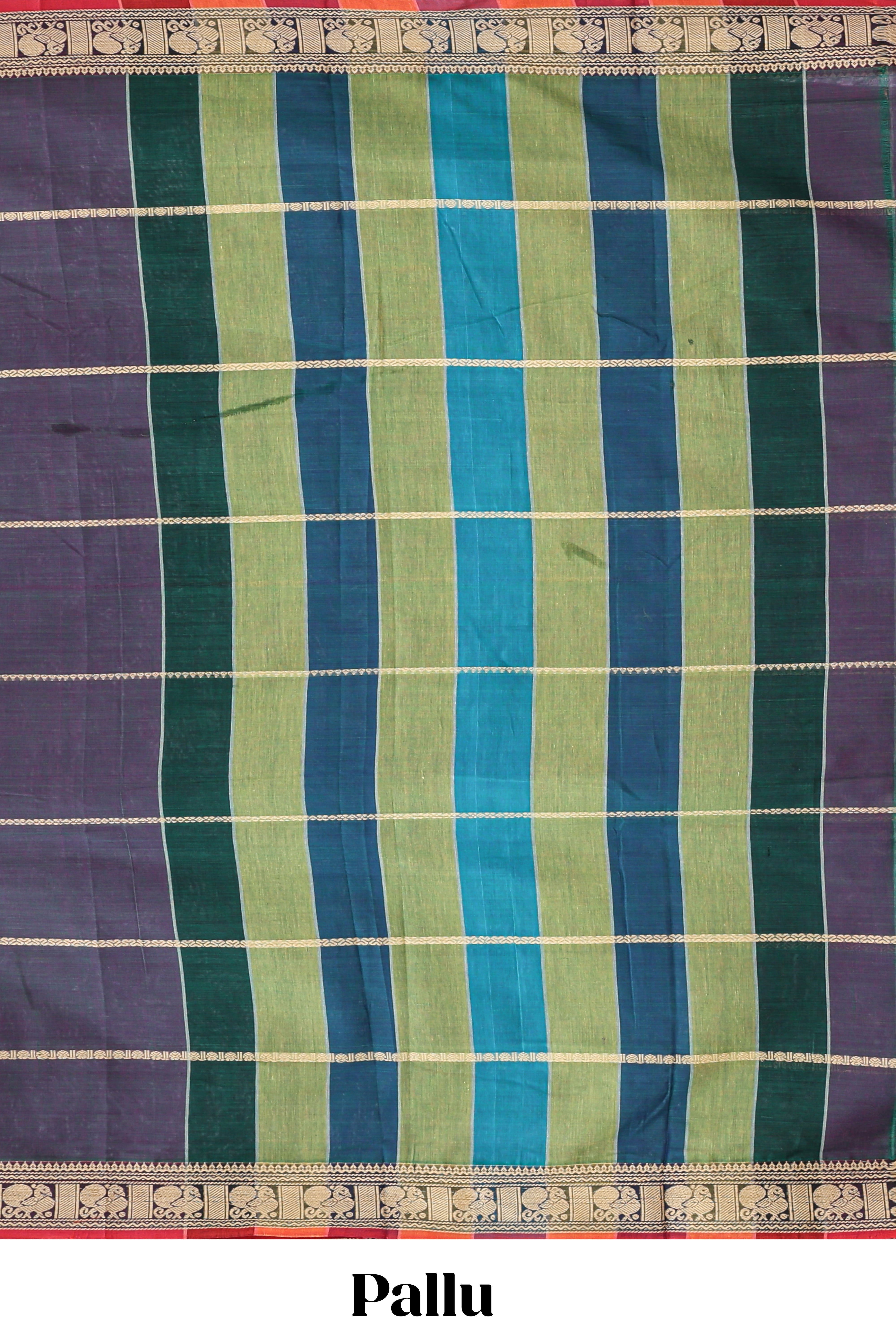 Dark grey striped narayanapet cotton saree with contrast border and matching striped blouse