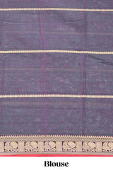 Dark grey striped narayanapet cotton saree with contrast border and matching striped blouse