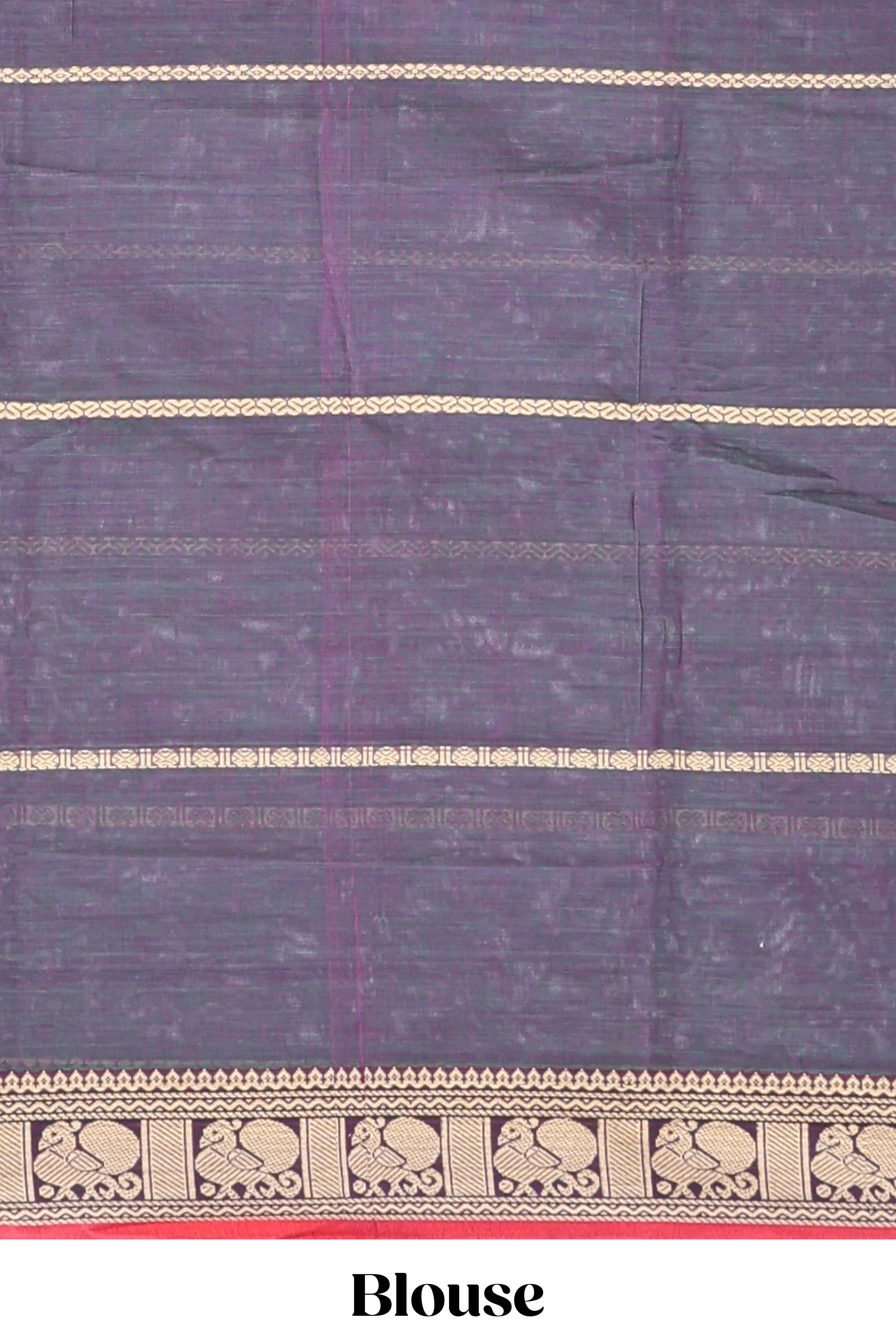 Dark grey striped narayanapet cotton saree with contrast border and matching striped blouse