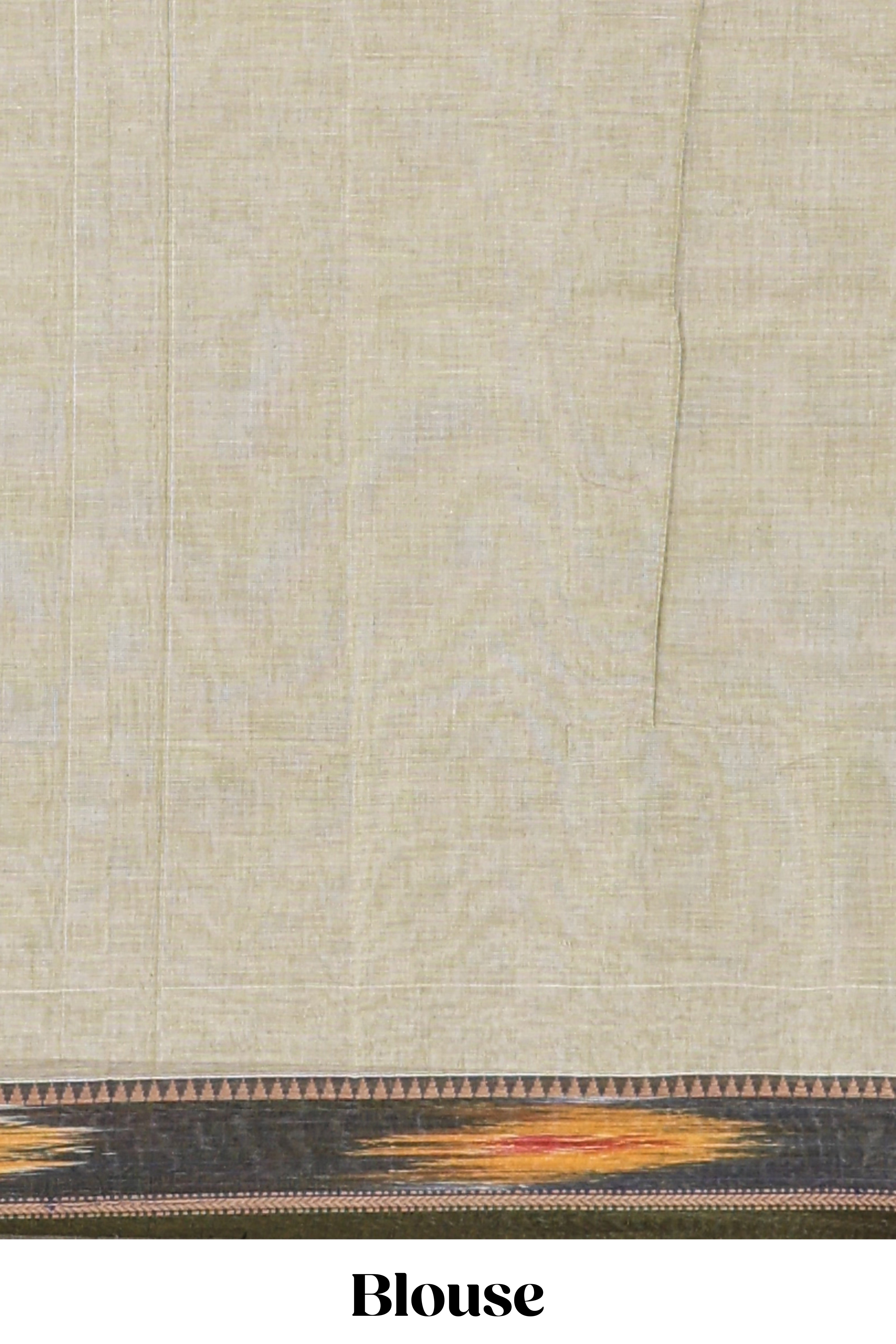 Beige plain narayanapet cotton saree with contrast ikkat style border and matching blouse