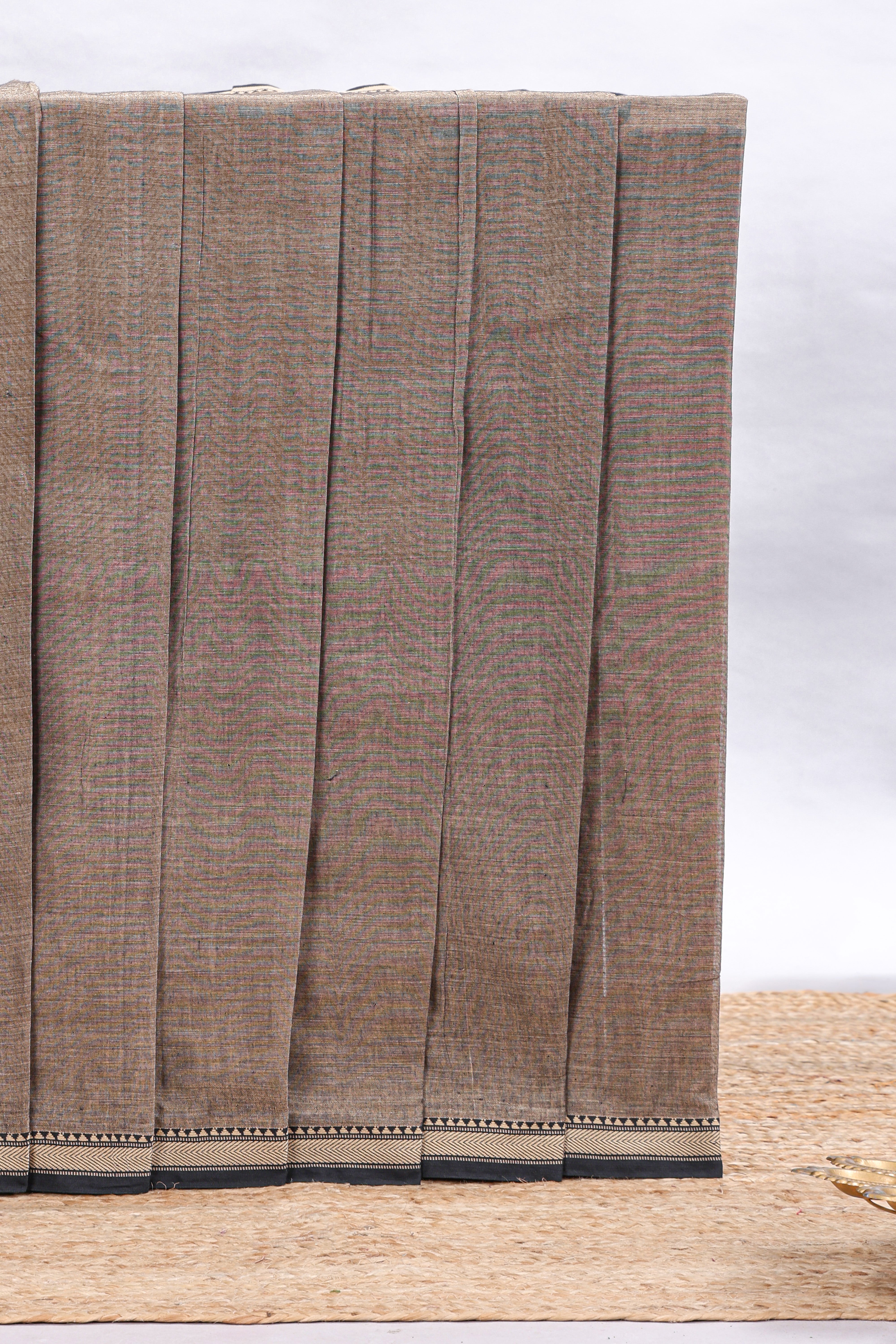Brown plain narayanapet cotton saree with contrast border and matching blouse