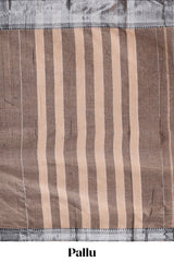 Brown plain narayanapet cotton saree with contrast silver zari border and matching blouse