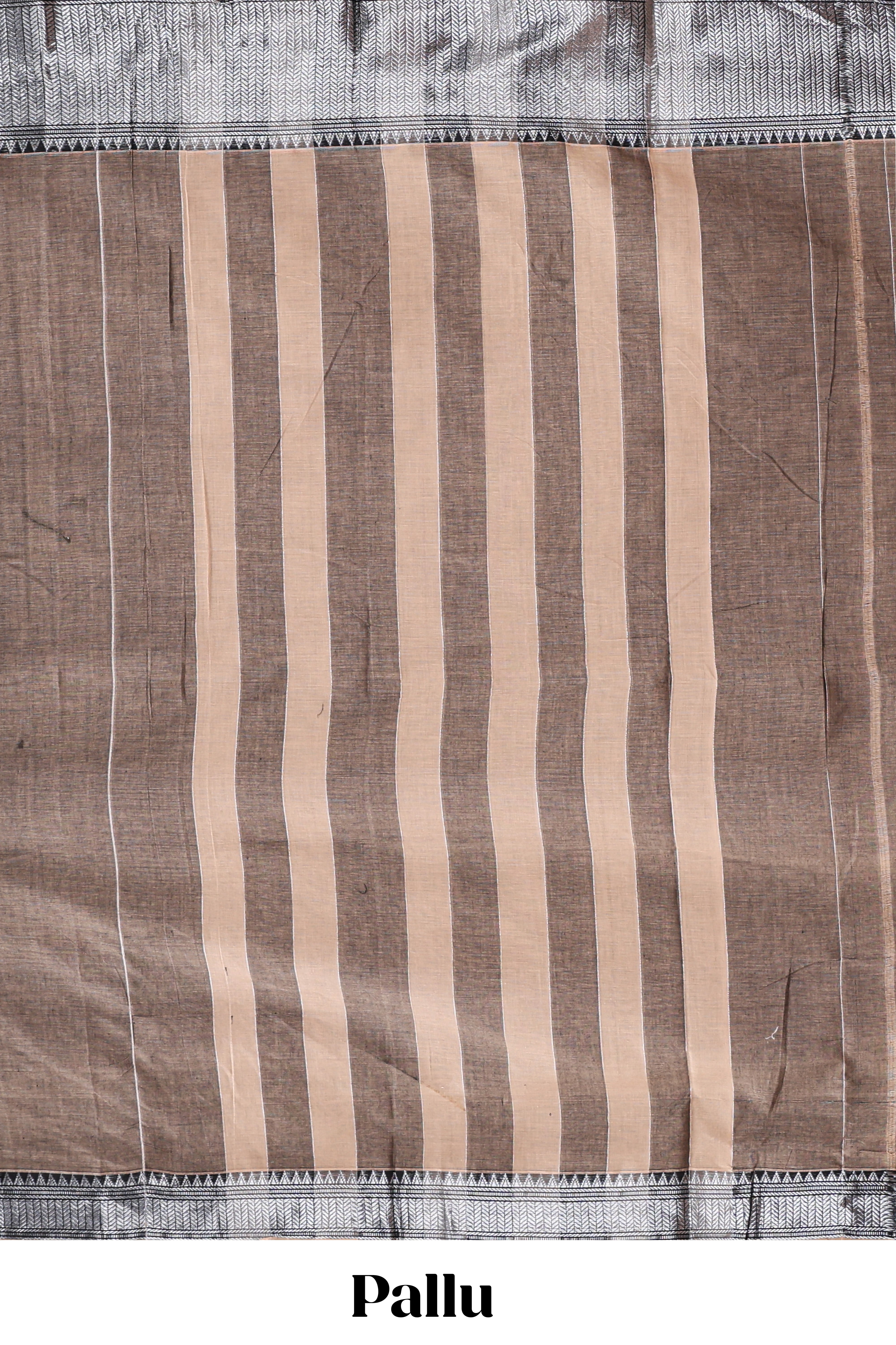 Brown plain narayanapet cotton saree with contrast silver zari border and matching blouse