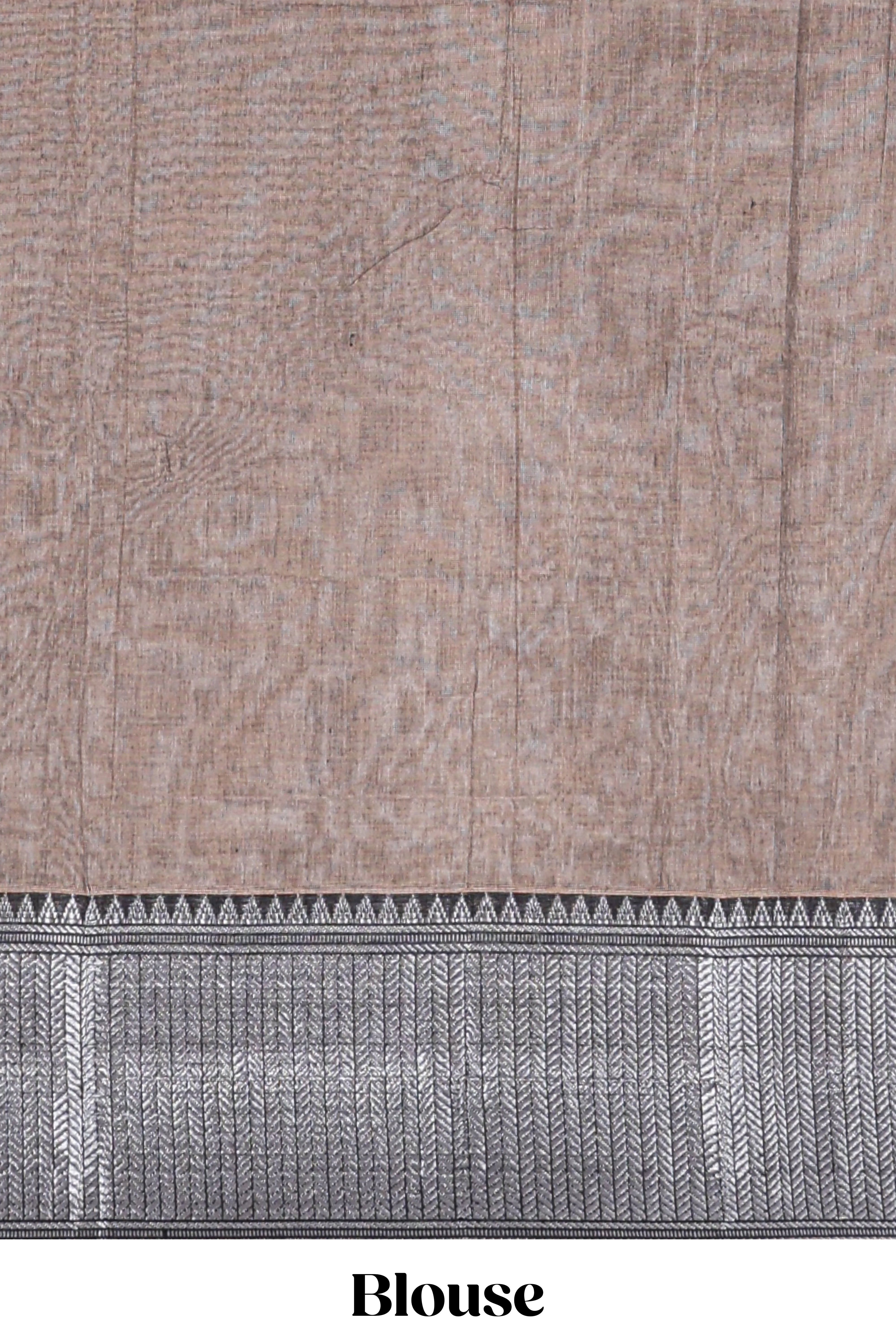 Brown plain narayanapet cotton saree with contrast silver zari border and matching blouse