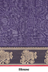 Ultra violet plain narayanapet cotton saree with contrast border and matching blouse
