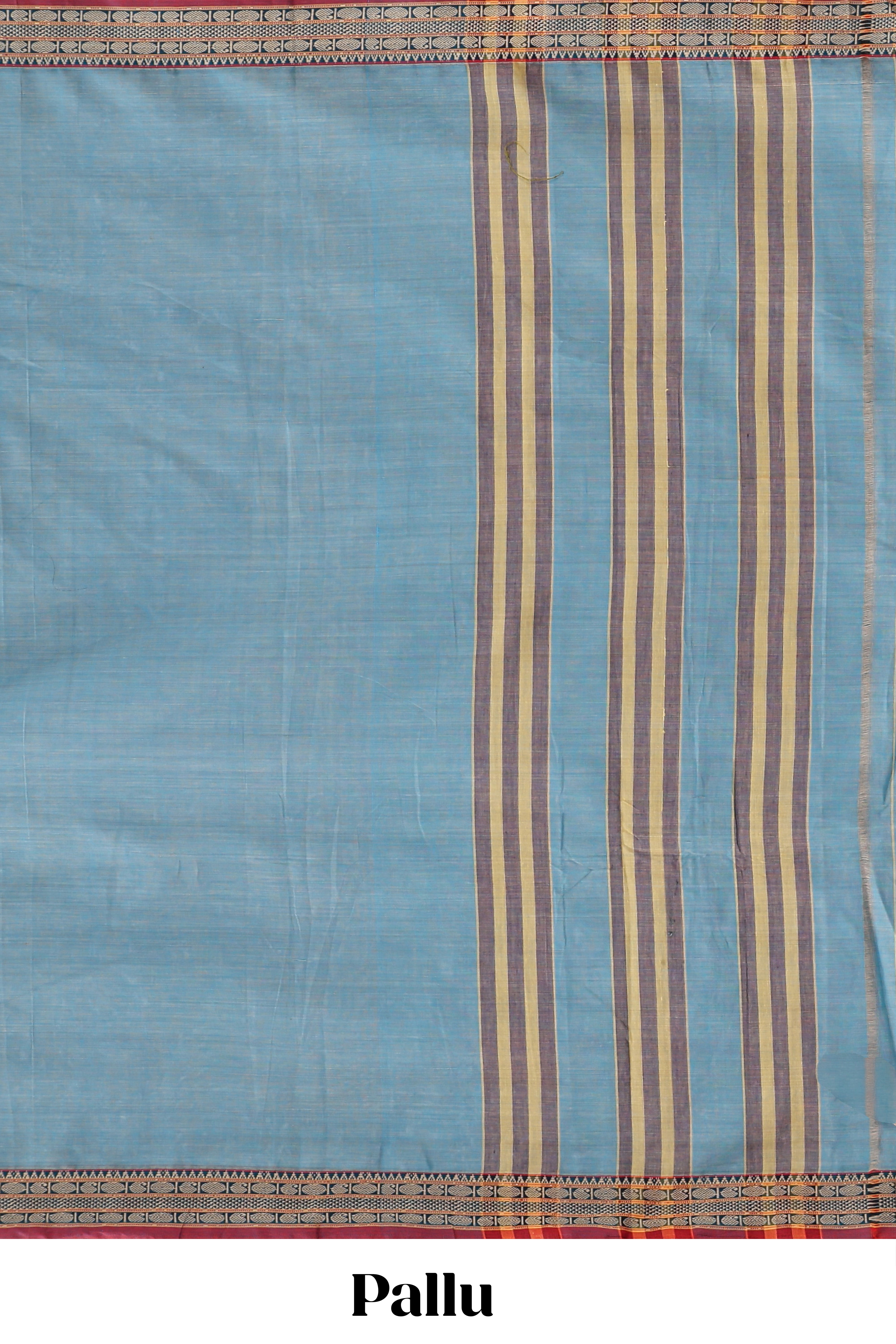 Blue plain narayanapet cotton saree with contrast border and matching blouse