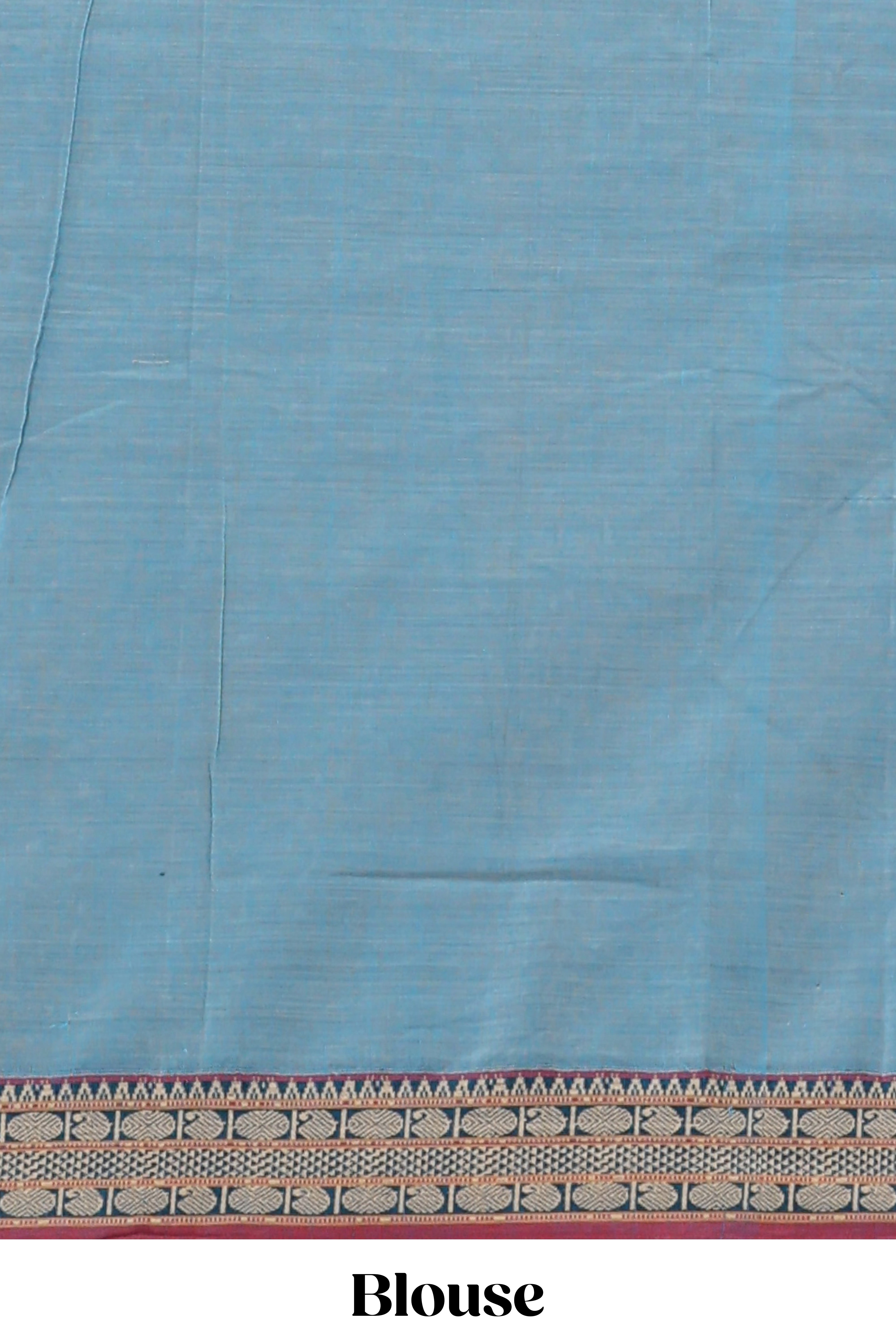 Blue plain narayanapet cotton saree with contrast border and matching blouse