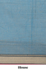 Blue plain narayanapet cotton saree with contrast thread weave border and matching blouse
