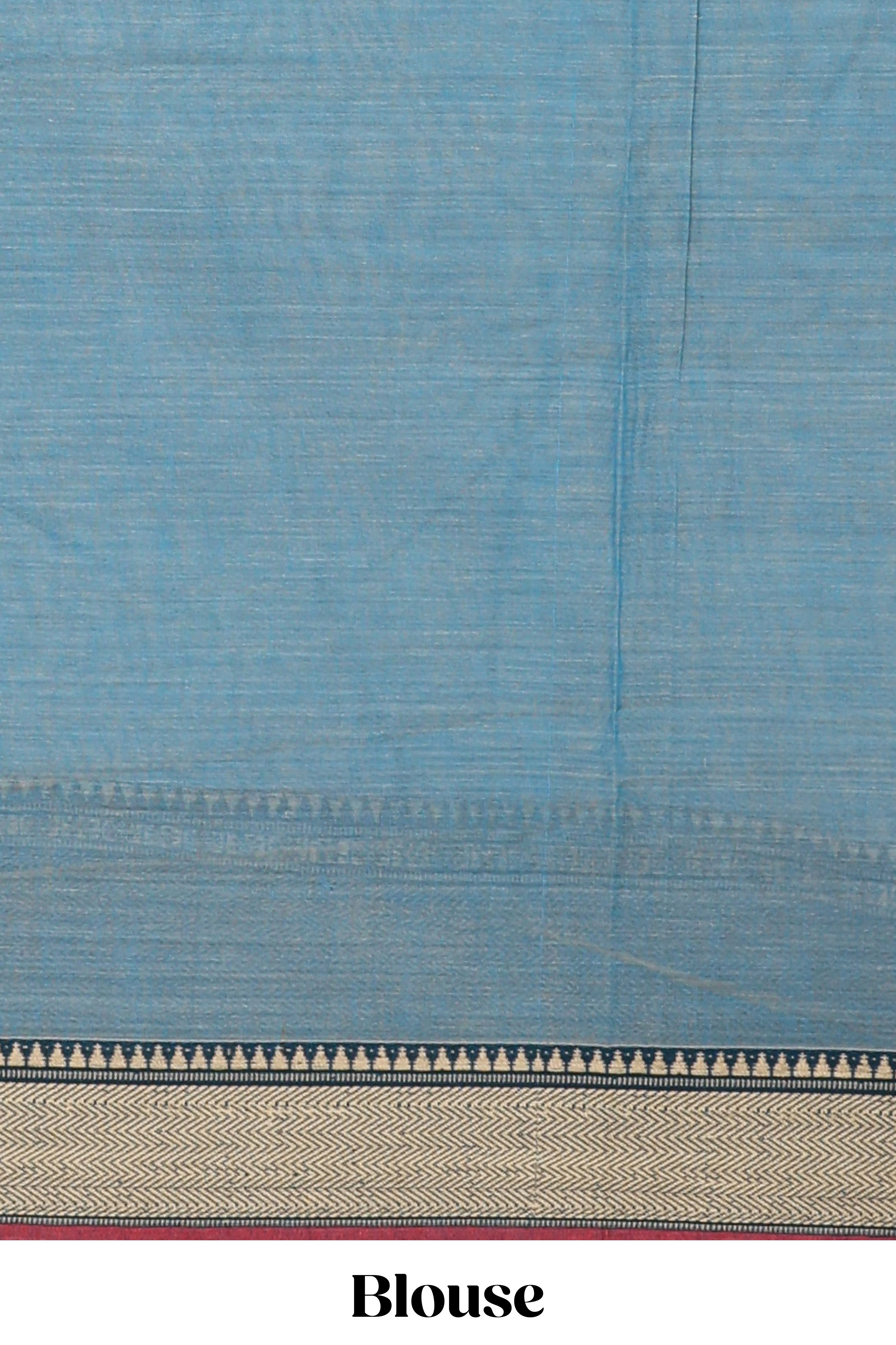 Blue plain narayanapet cotton saree with contrast thread weave border and matching blouse