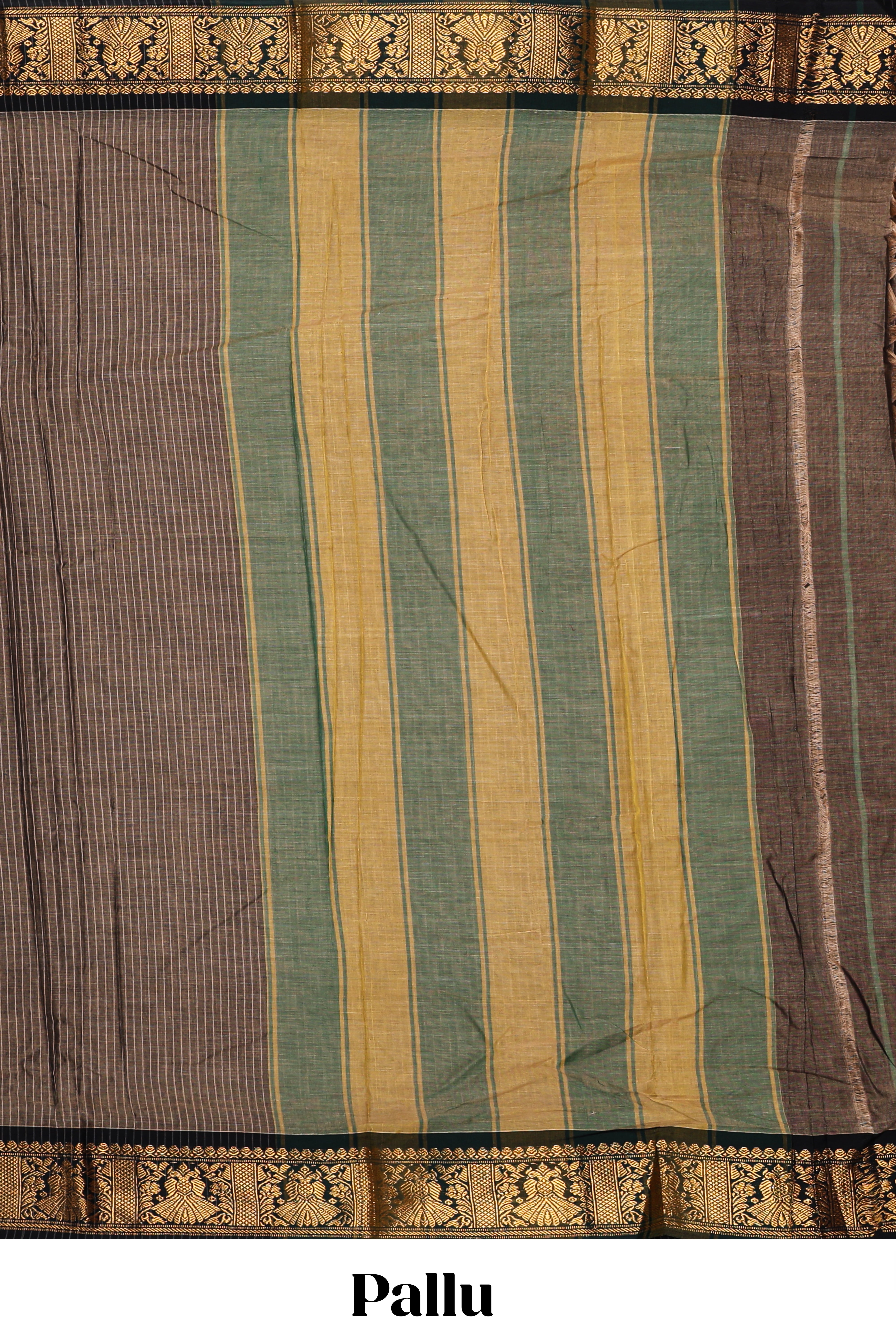 Earthy brown plain narayanapet cotton saree with contrast zari weave border and matching blouse