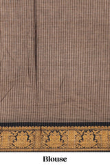 Earthy brown plain narayanapet cotton saree with contrast zari weave border and matching blouse