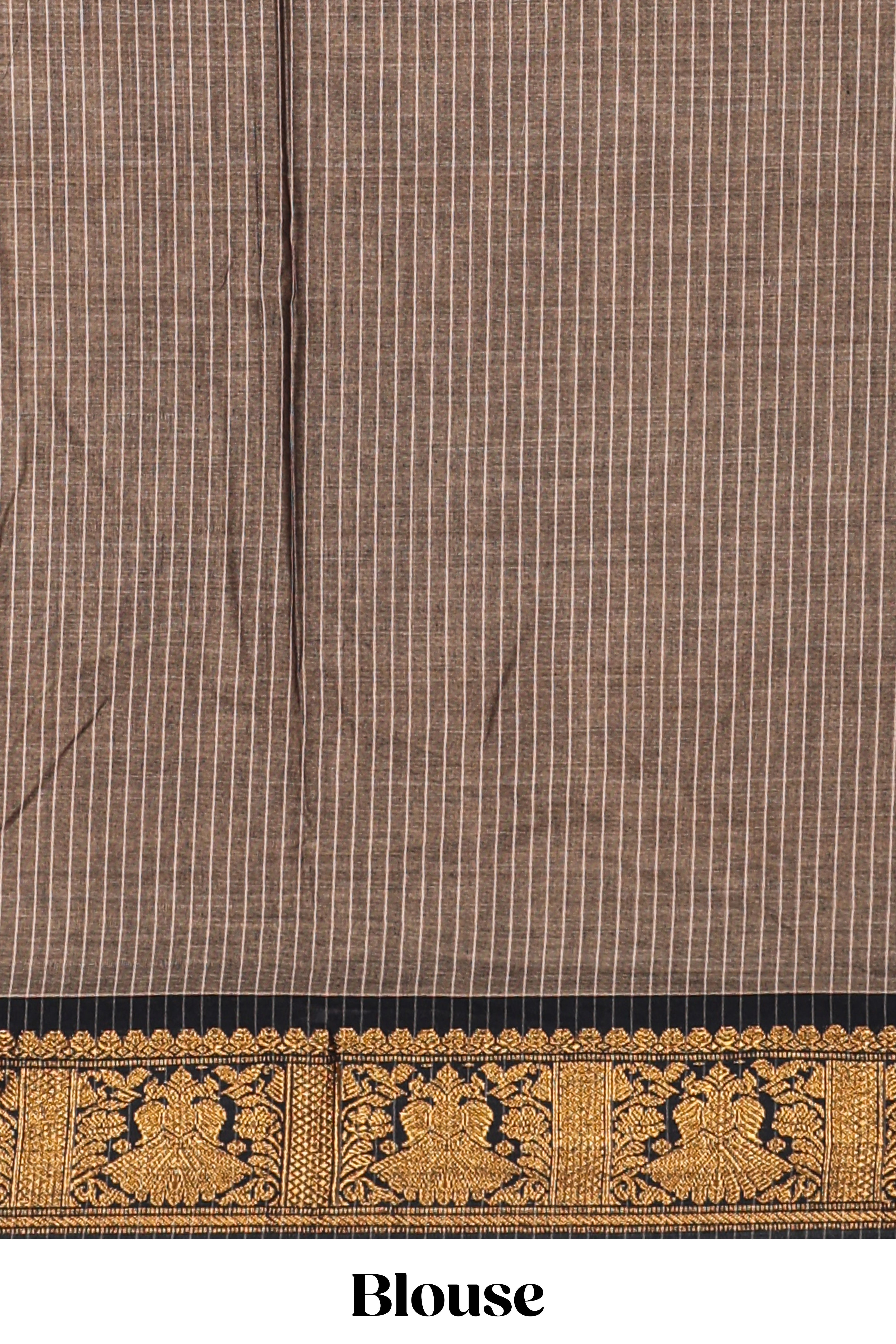 Earthy brown plain narayanapet cotton saree with contrast zari weave border and matching blouse