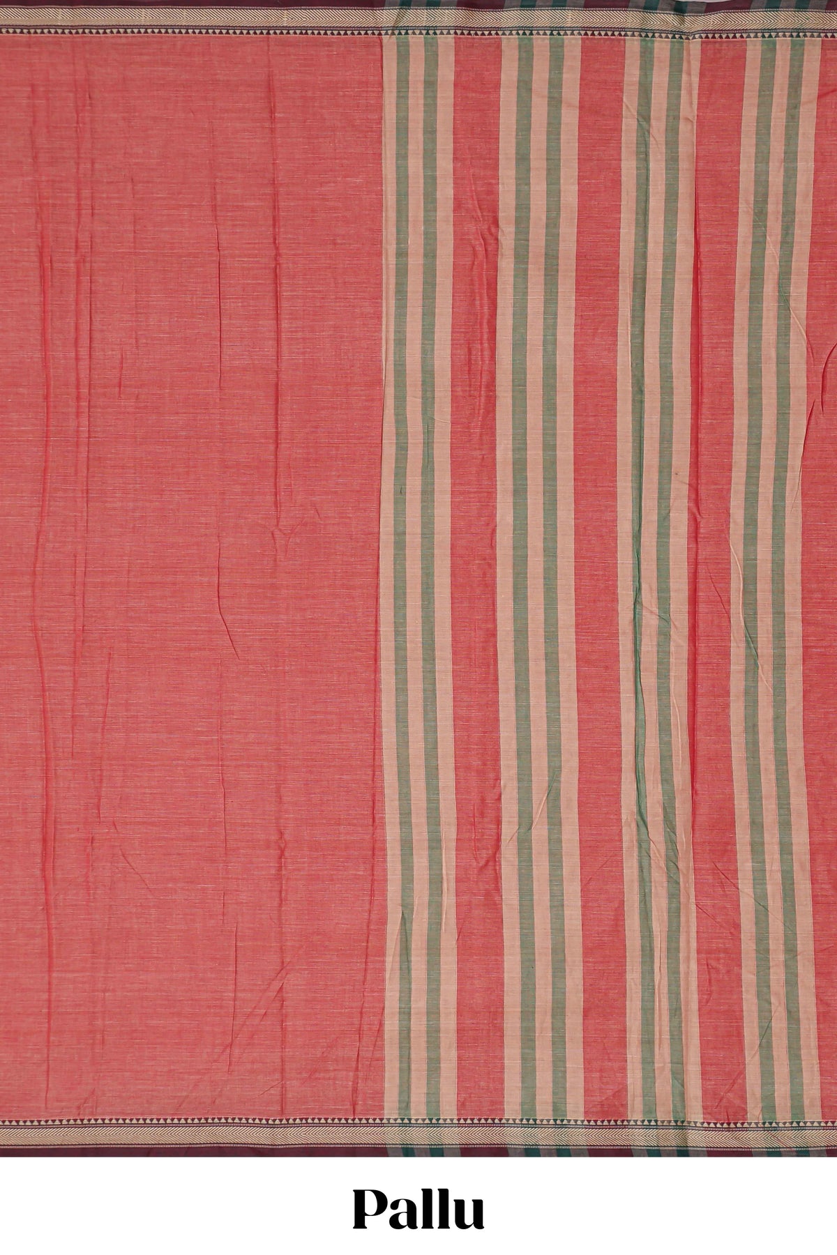 Peach plain narayanapet cotton saree with contrast border and matching pallu