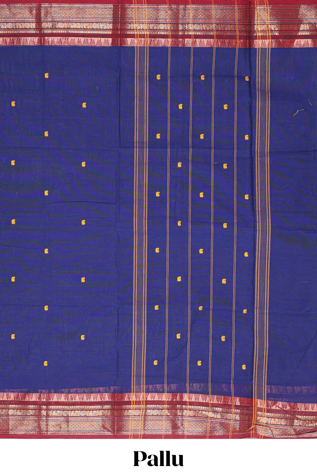 Royal blue motifs design narayanapet cotton saree with contrast zari border and matching blouse