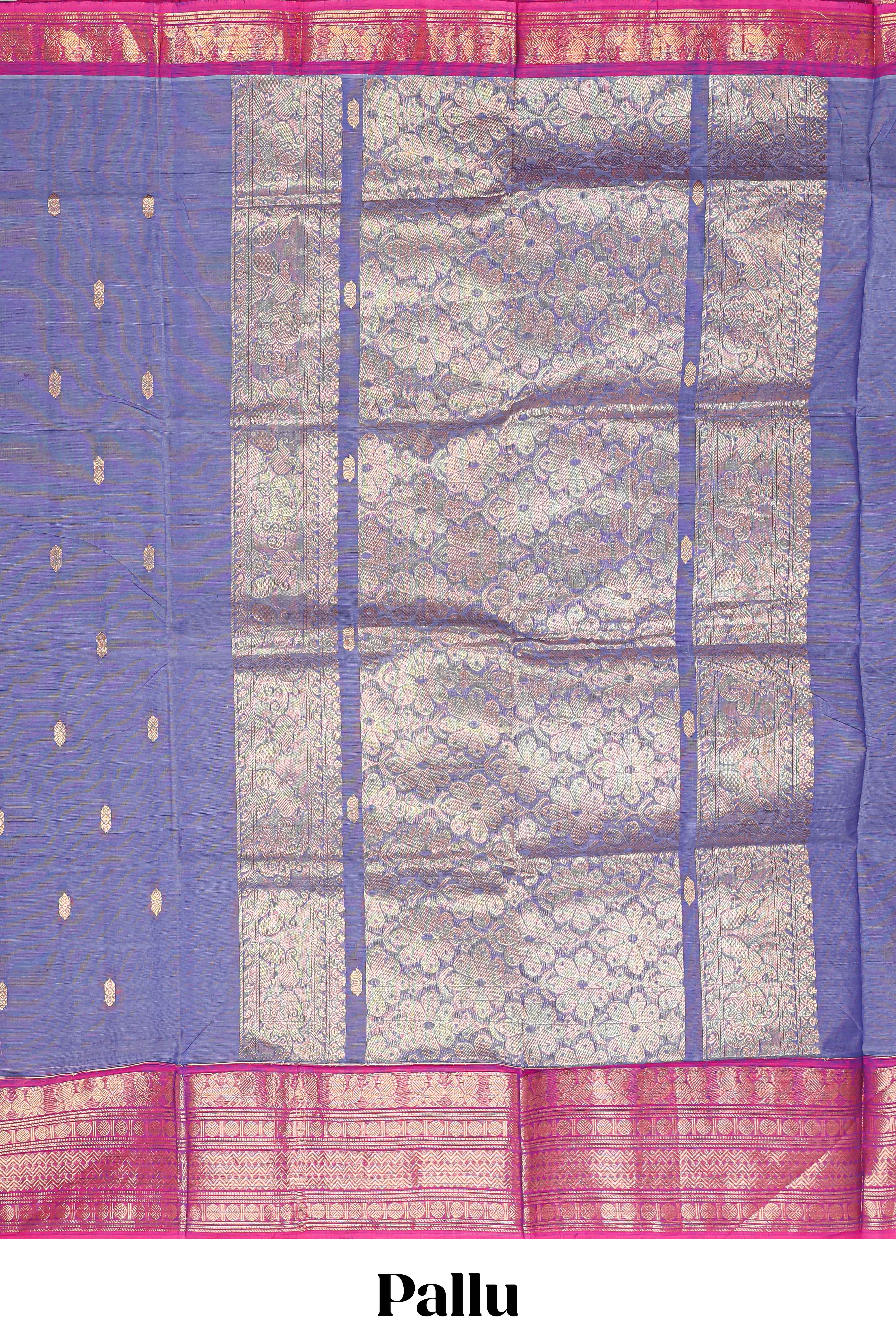 Lavender Butta designed narayanapet cotton saree with contrast zari border and matching blouse