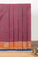 Muted pink Butta designed narayanapet cotton saree with contrast zari border and matching blouse
