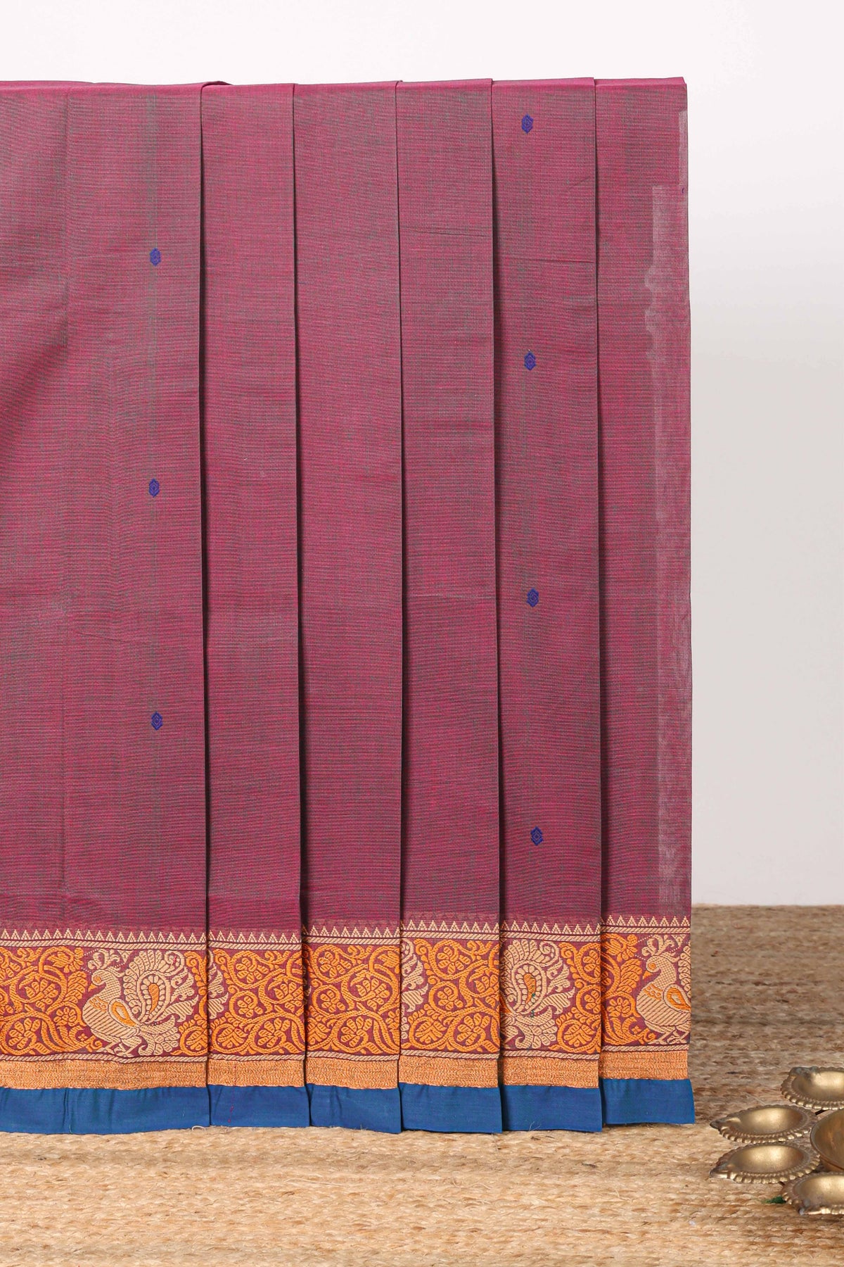 Muted pink Butta designed narayanapet cotton saree with contrast zari border and matching blouse
