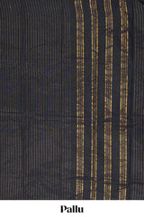 Borderless black striped narayanapet cotton saree with matching blouse