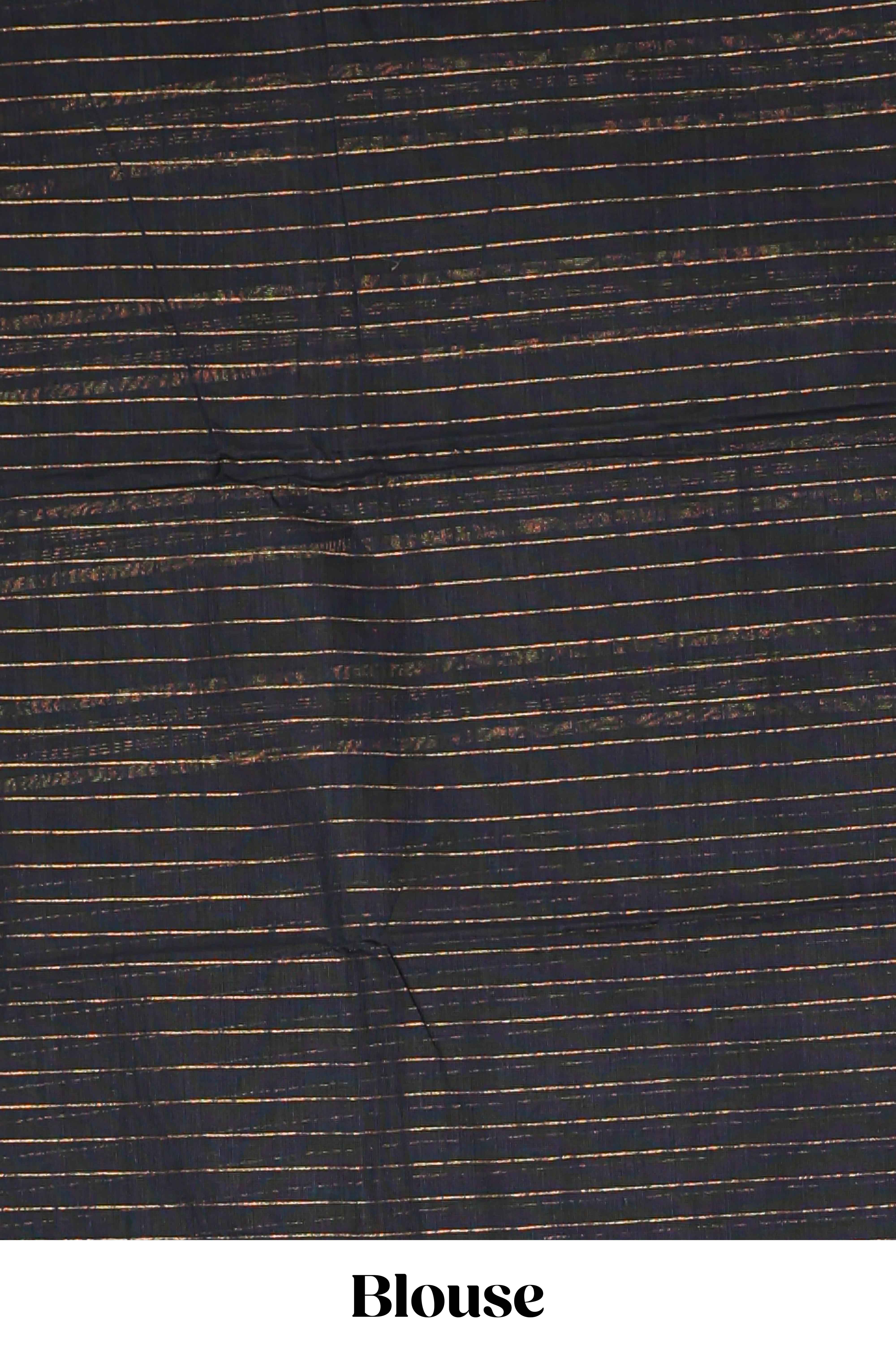 Borderless black striped narayanapet cotton saree with matching blouse