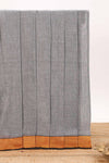 Grey plain narayanapet cotton saree with contrast border and matching blouse
