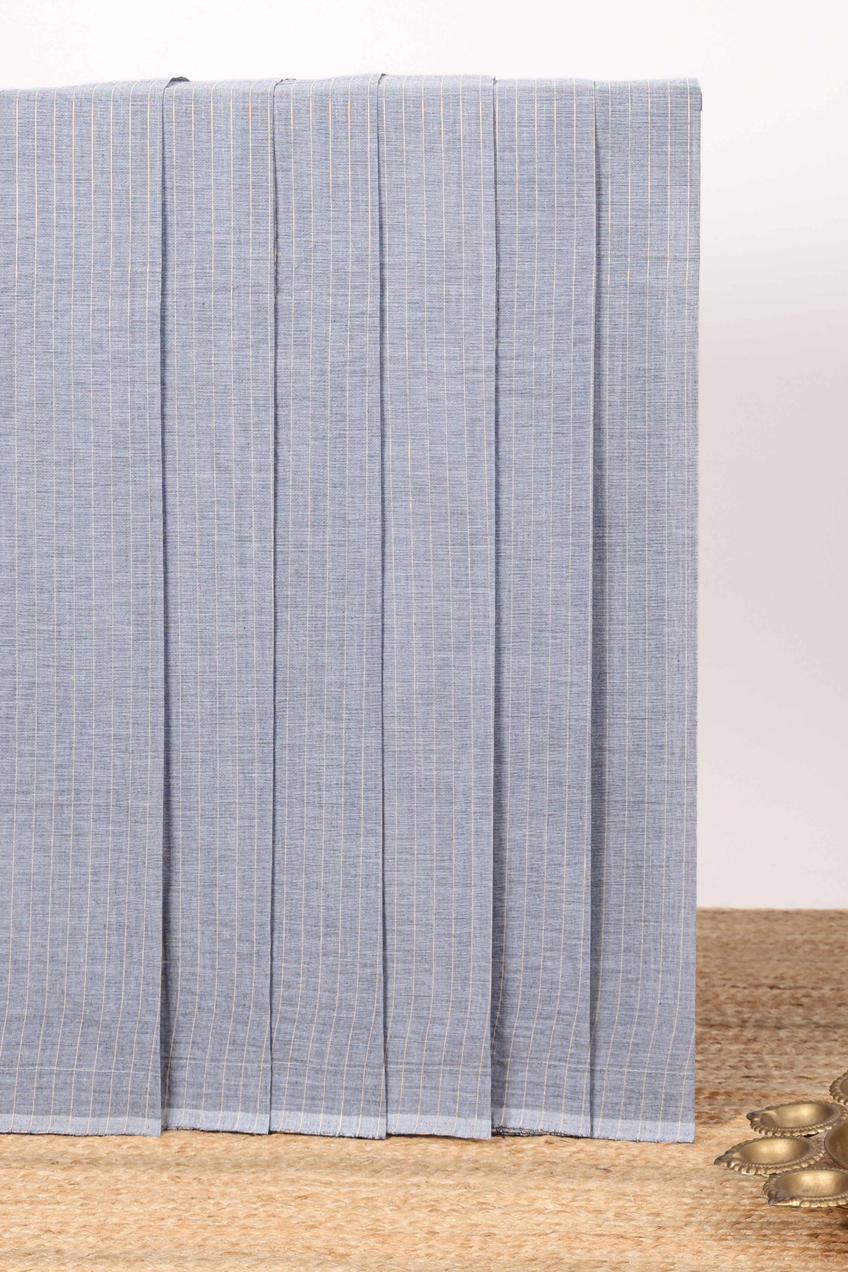 Borderless grey striped narayanapet cotton saree with matching blouse