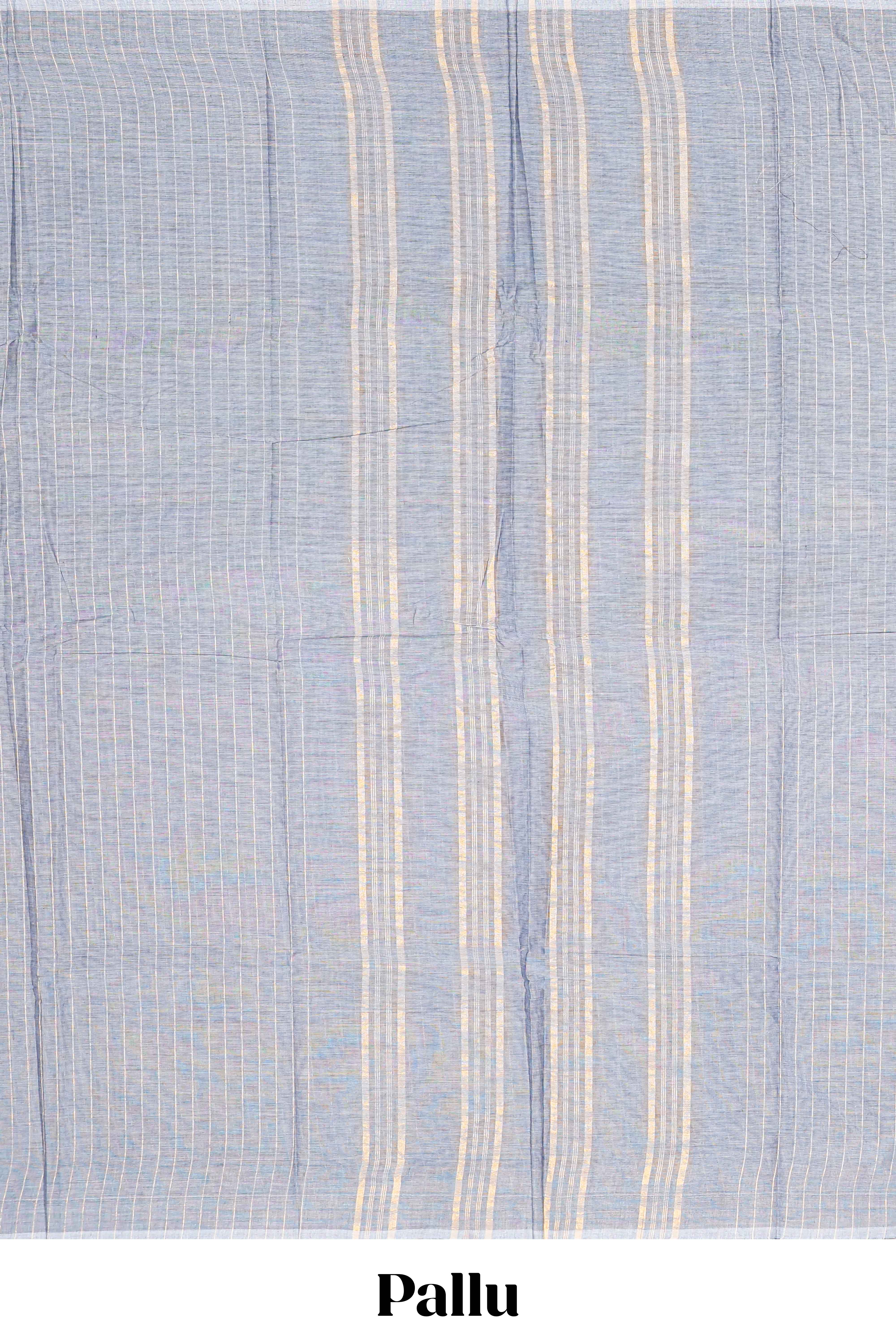 Borderless grey striped narayanapet cotton saree with matching blouse