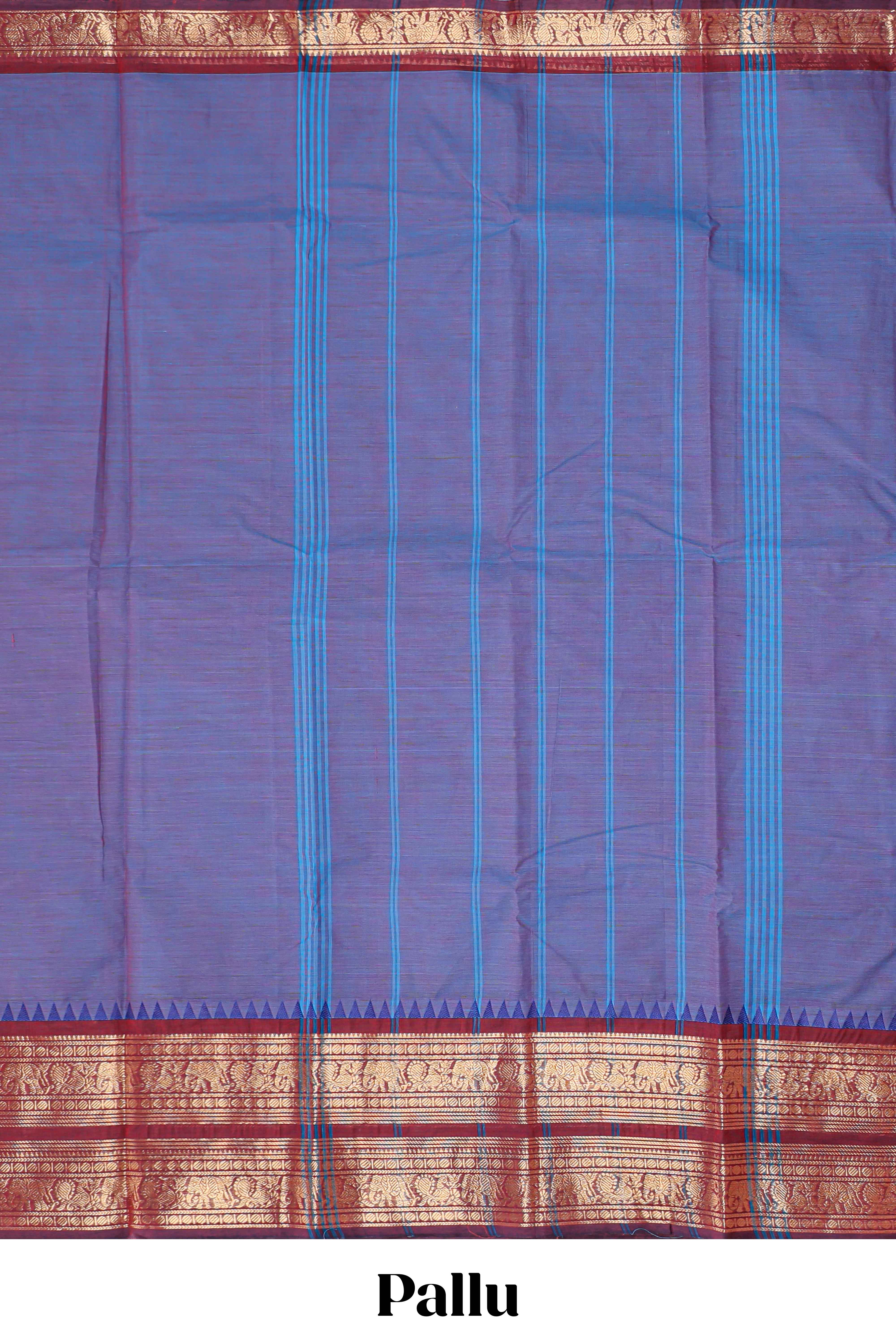 Blue plain narayanapet cotton saree with contrast bentex border and matching blouse