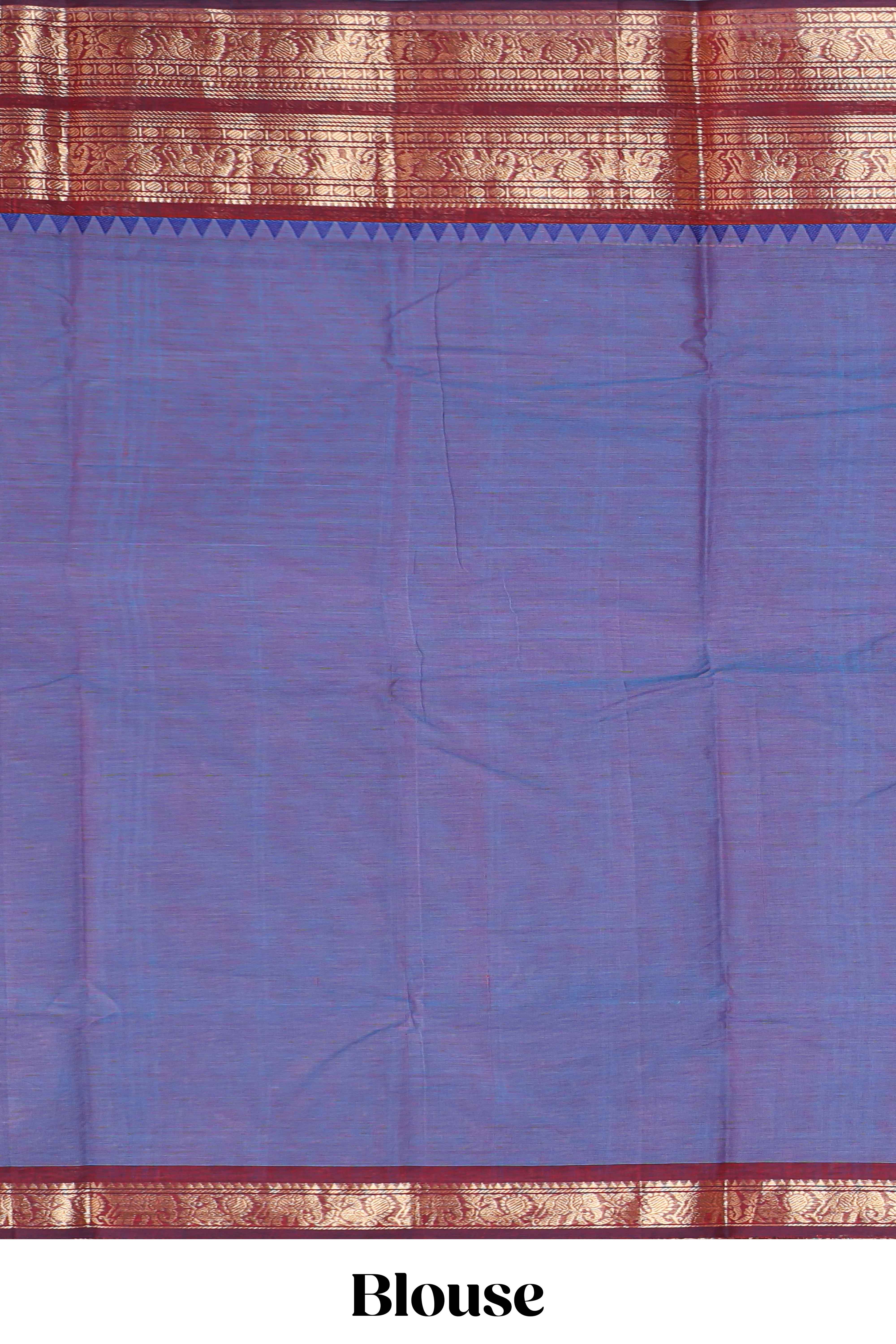 Blue plain narayanapet cotton saree with contrast bentex border and matching blouse
