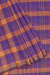Traditional Purple Madisar Style Nine Yard Saree with checks and traditional zari border and self pallu along with blouse piece