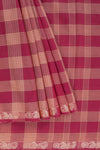 Traditional red Madisar Style Nine Yard Saree with checks and traditional zari motifs border and self pallu along with blouse piece