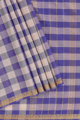 Traditional purpleMadisar Style Nine Yard Saree with checks and traditional thread motifs border and contrast pallu along with blouse piece