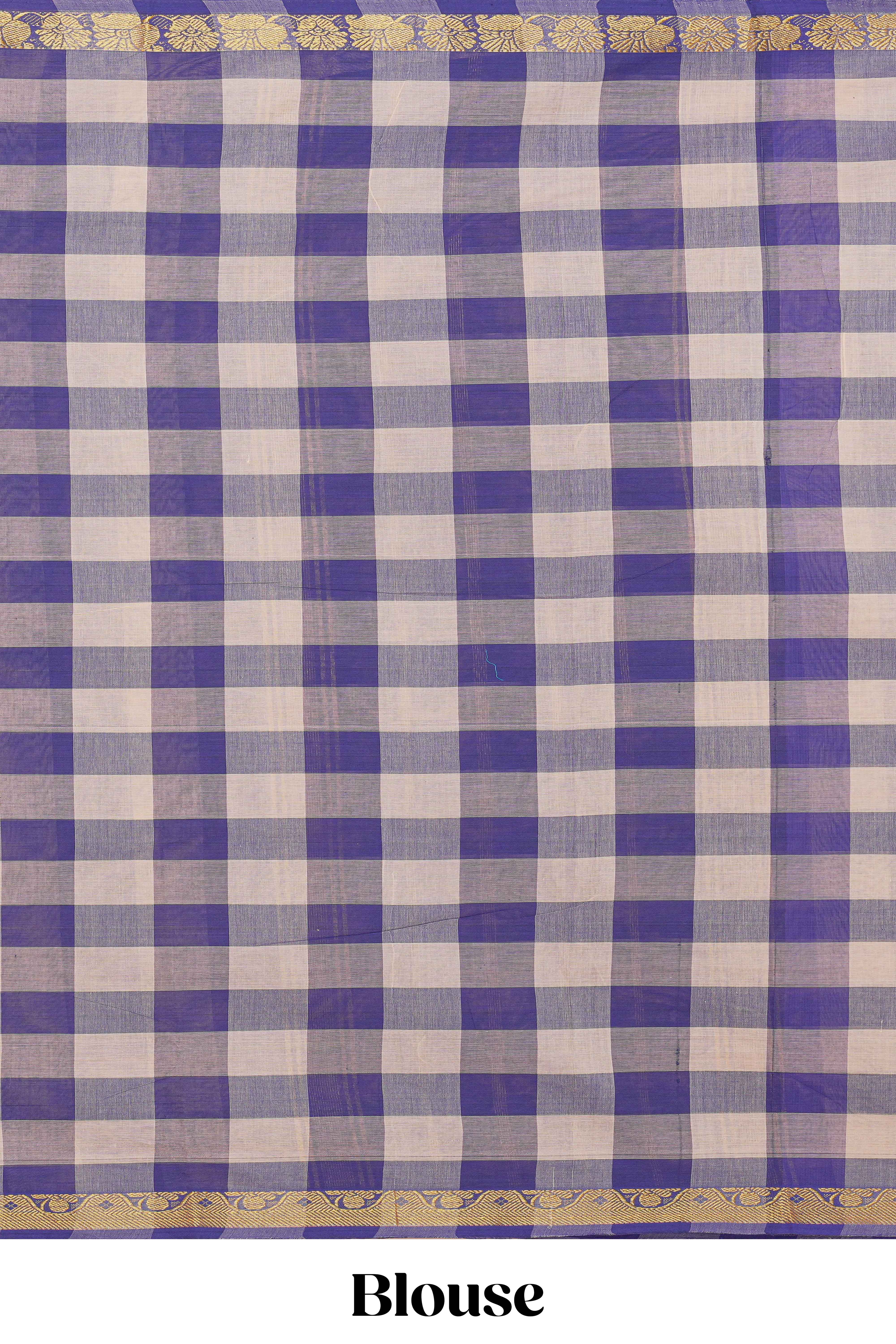 Traditional purpleMadisar Style Nine Yard Saree with checks and traditional thread motifs border and contrast pallu along with blouse piece