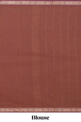 Traditional Brown Madisar Style Nine Yard Saree with checks and traditional thread motifs border and contrast pallu along with blouse piece