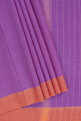 Traditional purple colour Madisar Style Nine Yard Saree with Plain body and traditional thread motifs border and self pallu along with blouse piece