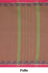 Traditional rust colour Madisar Style Nine Yard Saree with Plain body and traditional thread motifs border and self pallu along with blouse piece