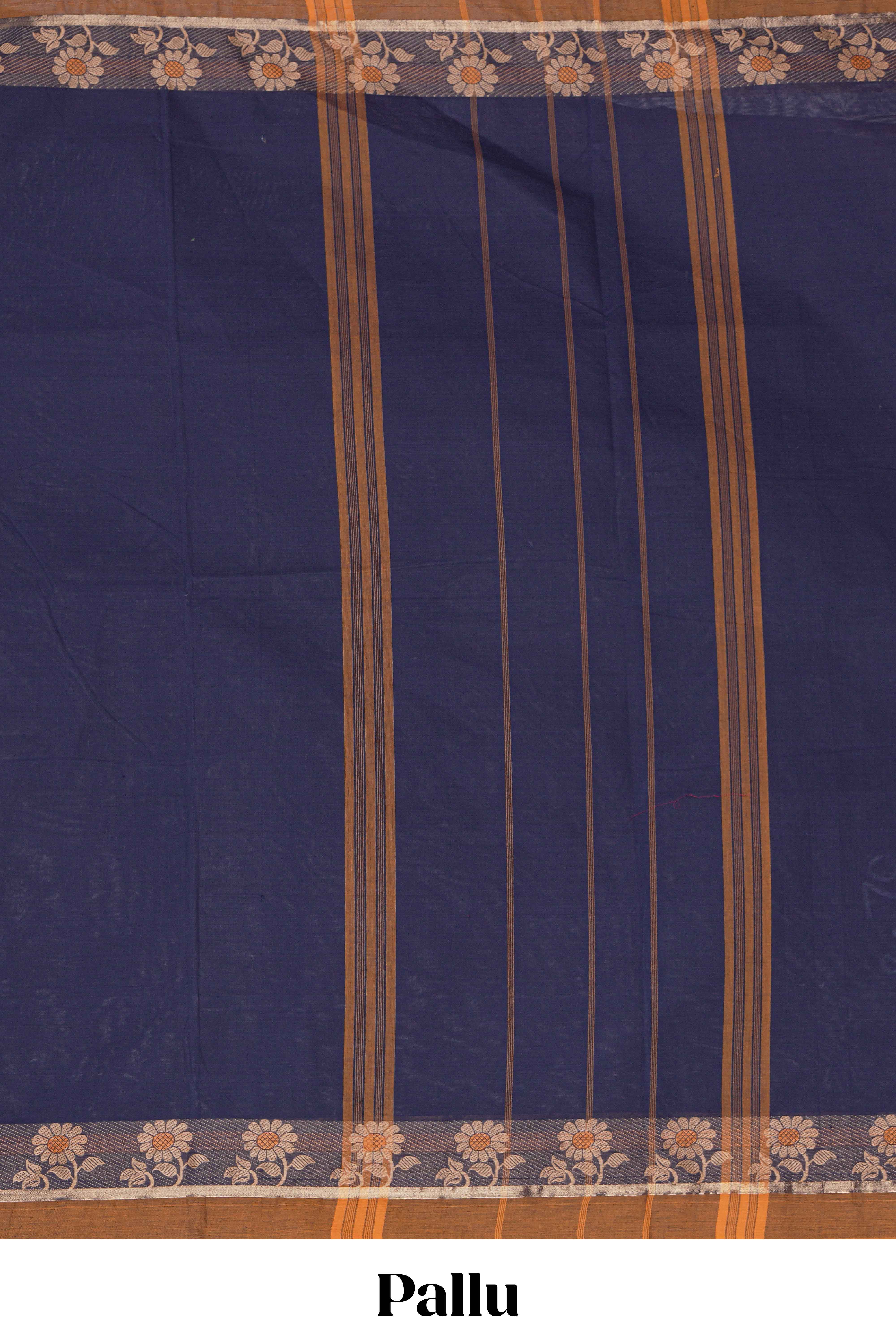 Traditional navy blueMadisar Style Nine Yard Saree withplain body and traditional thread motifs border and self pallu along with blouse piece