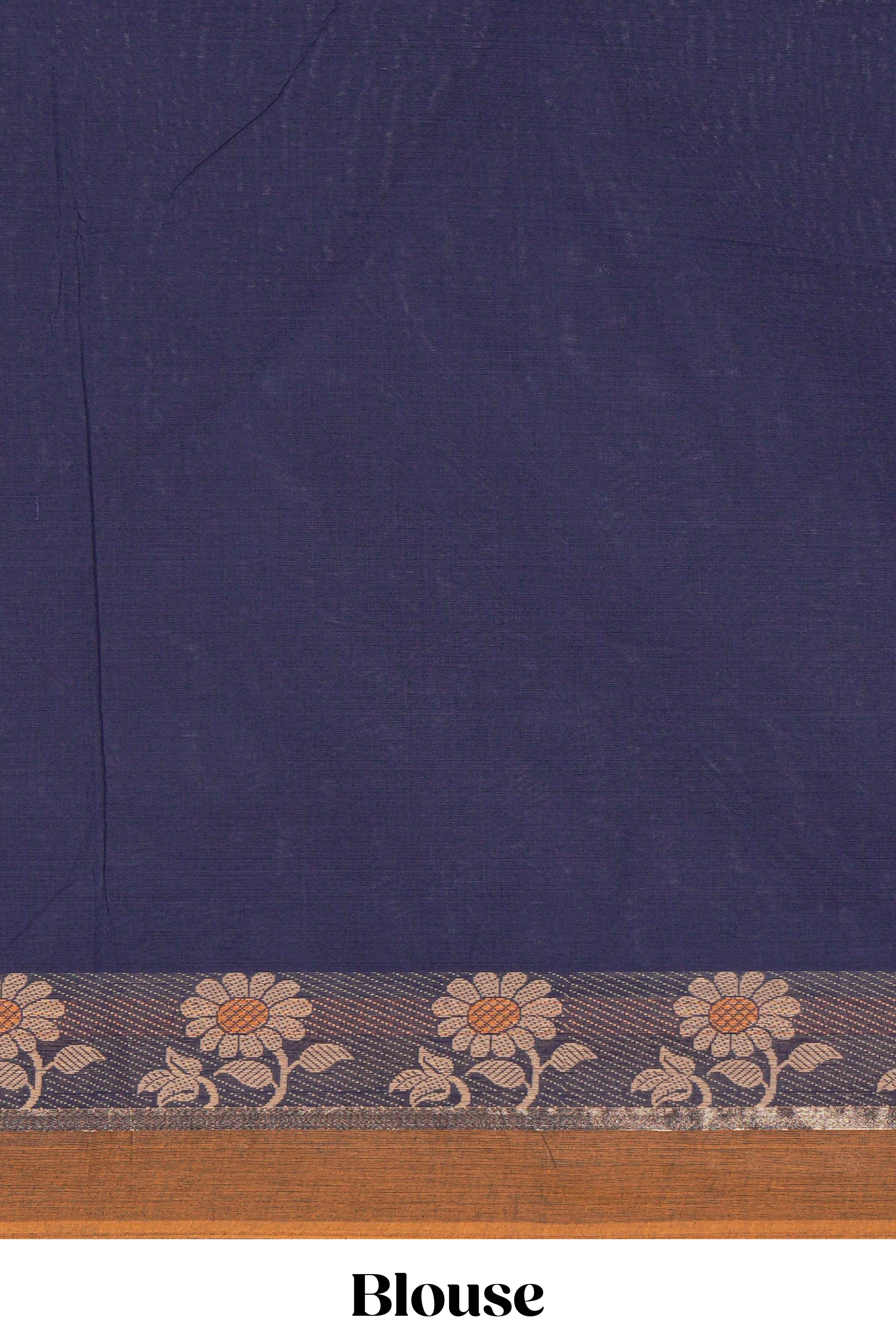 Traditional navy blueMadisar Style Nine Yard Saree withplain body and traditional thread motifs border and self pallu along with blouse piece