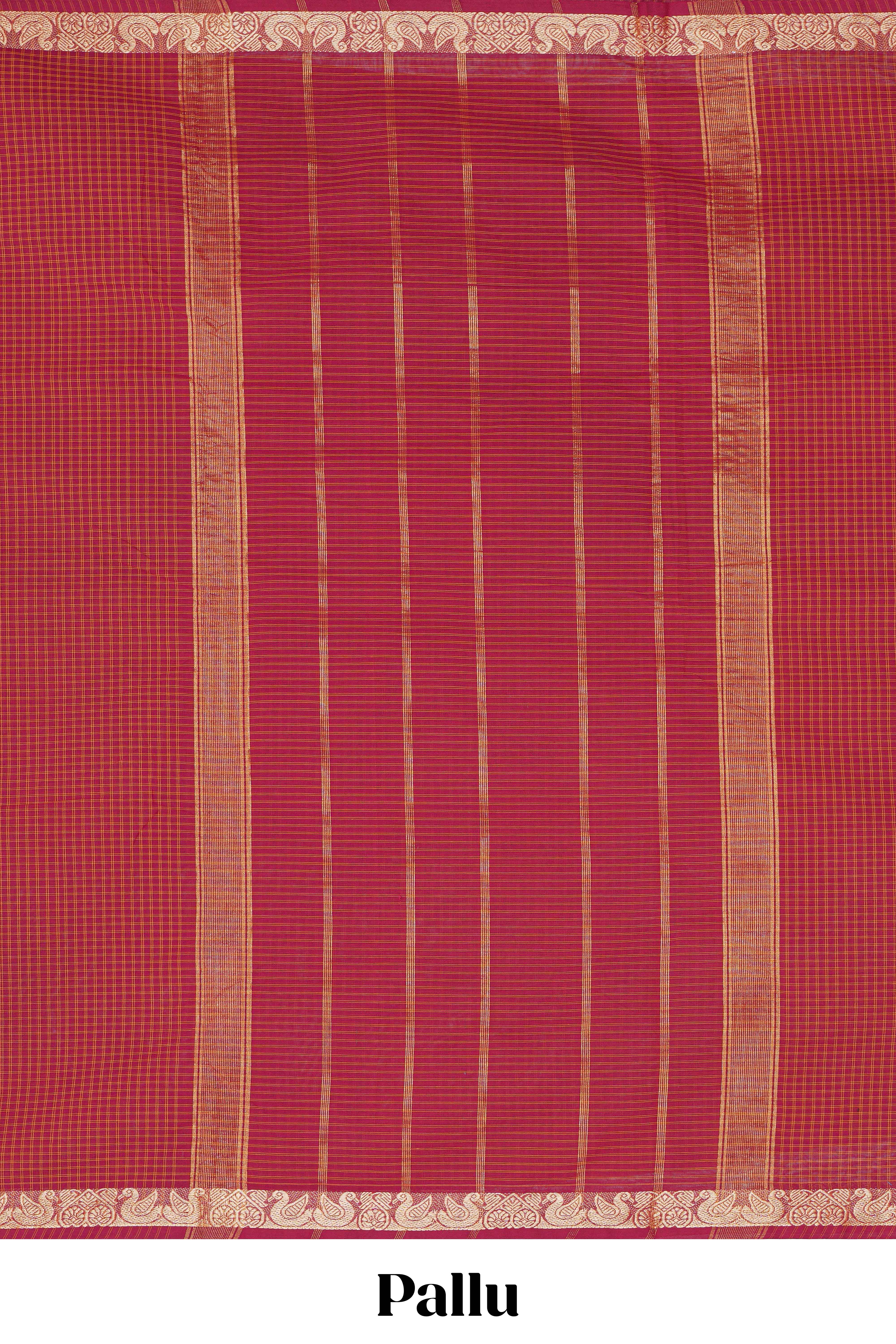 Traditional red colour Madisar Style Nine Yard Saree with checks and traditional thread motifs border and self pallu along with blouse piece