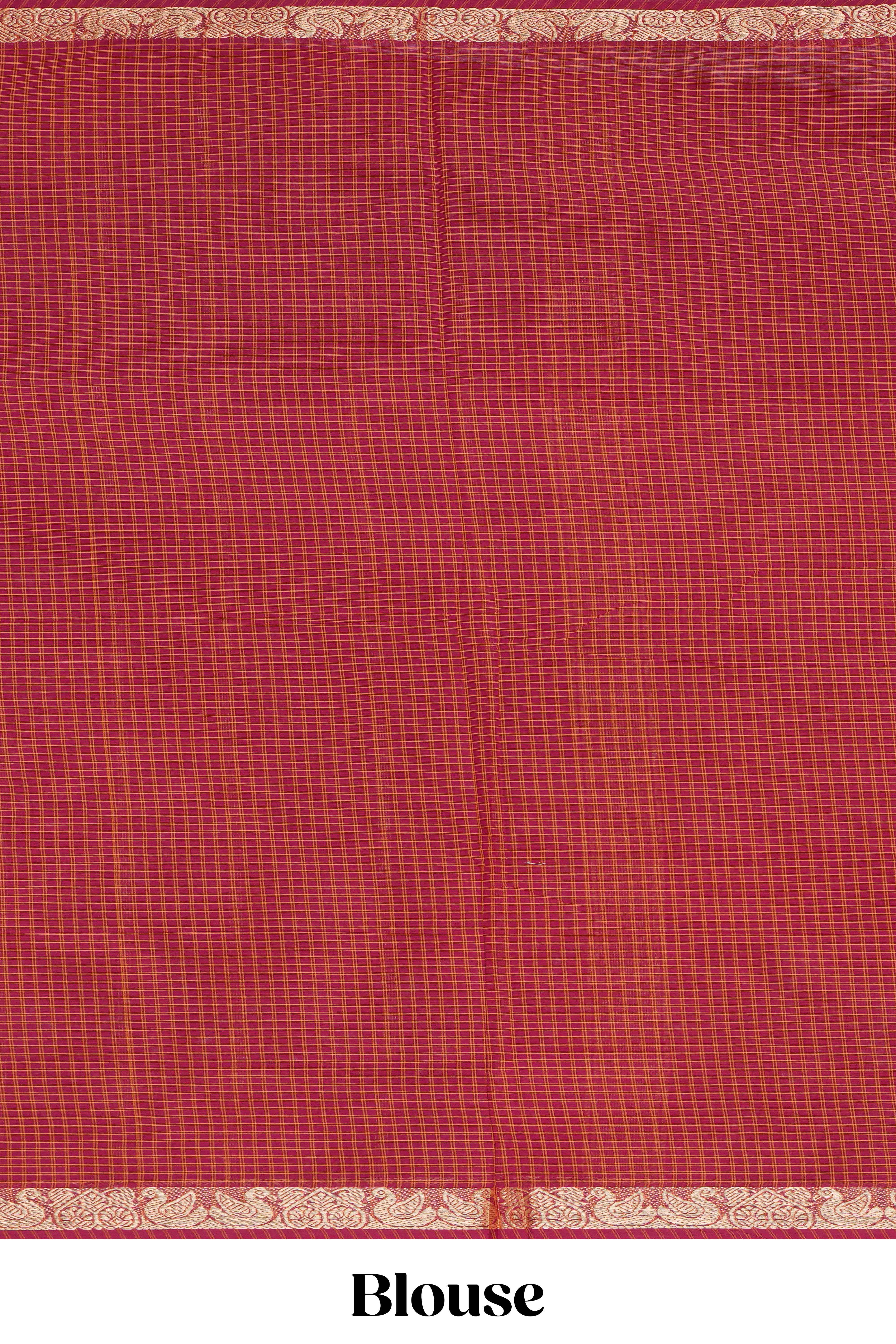 Traditional red colour Madisar Style Nine Yard Saree with checks and traditional thread motifs border and self pallu along with blouse piece
