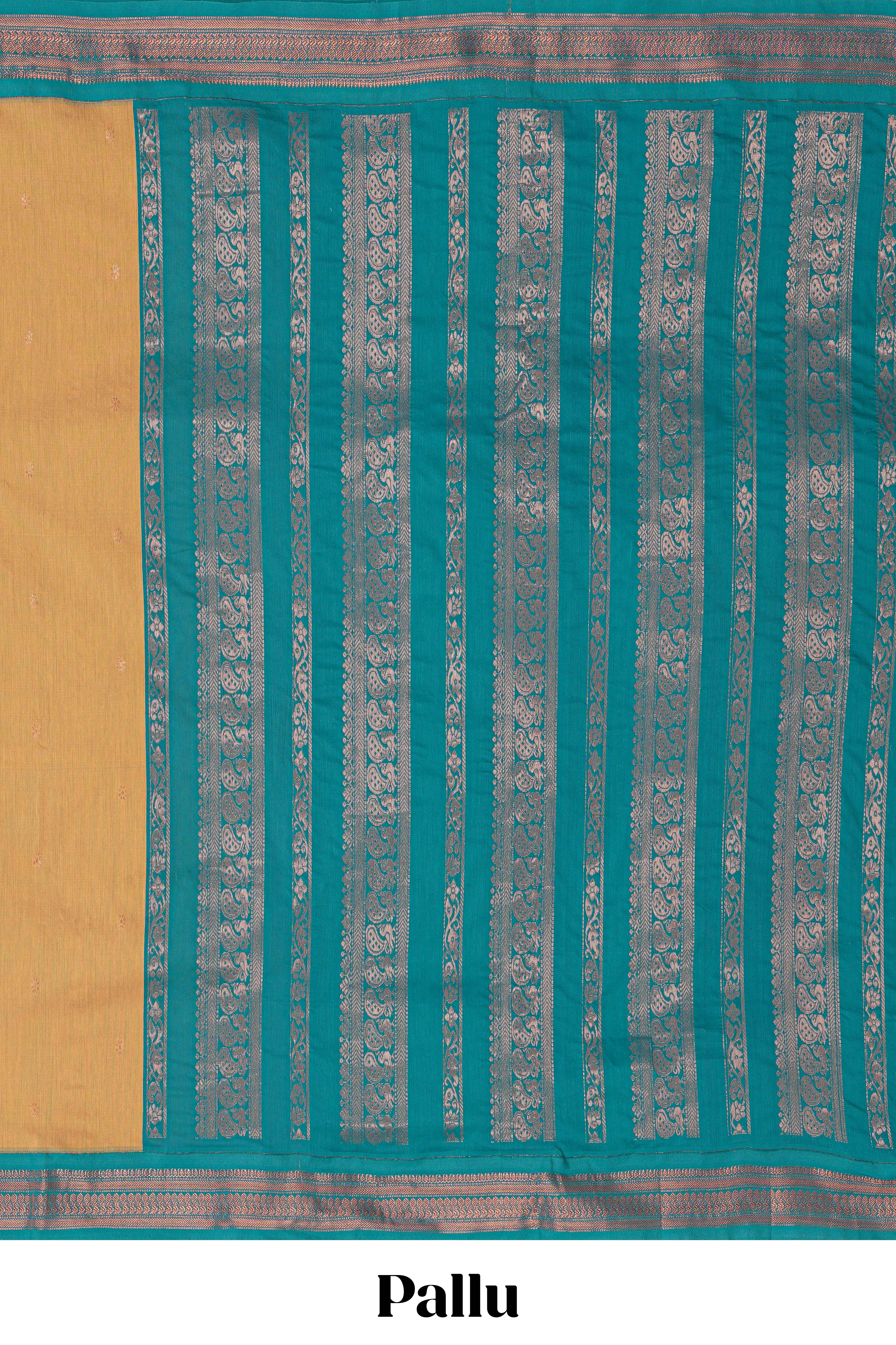 Traditional mustard yellow Madisar Style Nine Yard Saree with checks and traditional thread motifs border and contrast pallu along with blouse piece