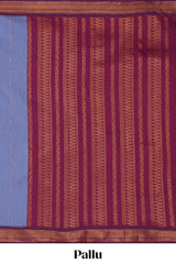 Traditional Indigo colour Madisar Style Nine Yard Saree with buttas and traditional thread motifs border and contrast pallu along with blouse piece