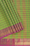 Traditional blue colour Madisar Style Nine Yard Saree with checks and contrast border and self pallu along with blouse piece