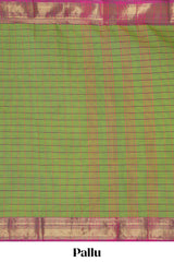 Traditional blue colour Madisar Style Nine Yard Saree with checks and contrast border and self pallu along with blouse piece