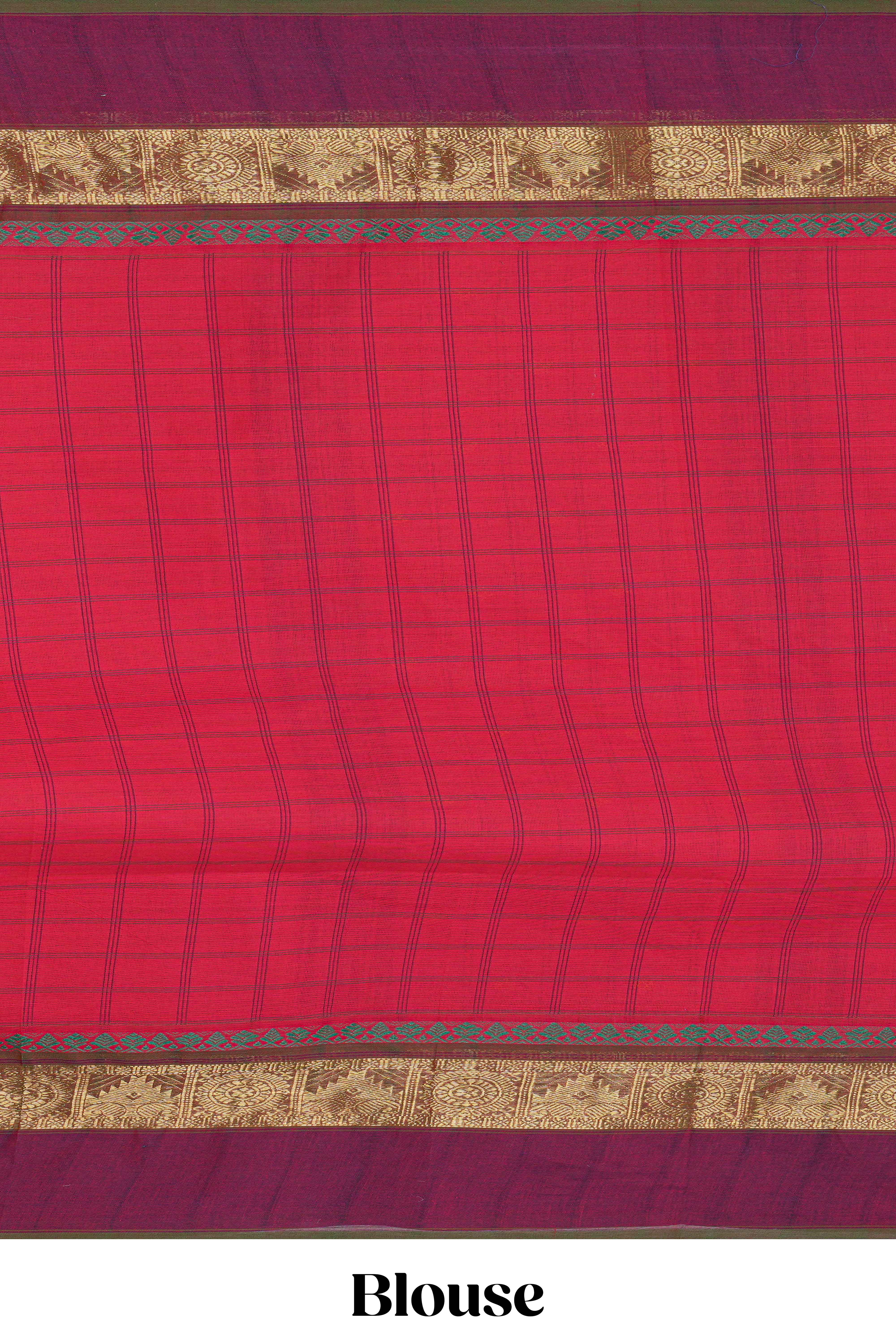 Traditional bright red colour Madisar Style Nine Yard Saree with checks and contrast border and self pallu along with blouse piece
