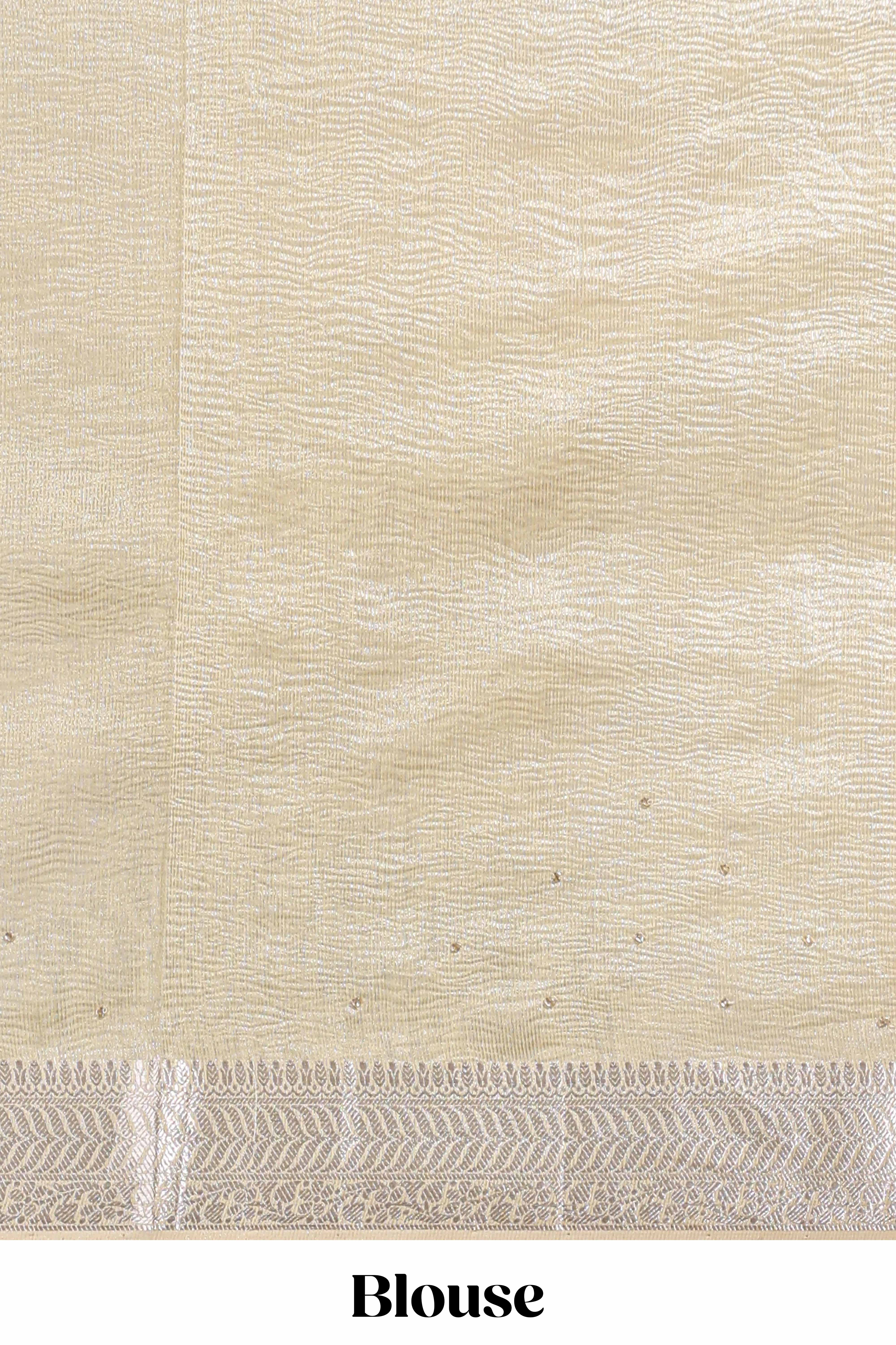 Cream organza saree featuring delicate floral embroidery intricate with silverborder along with blouse
