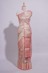 Peach Shade Geometric Design organza saree with Zari border and matching floral motifs blouse