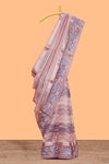Peach striped design organza saree with floral design border and matching plain blouse