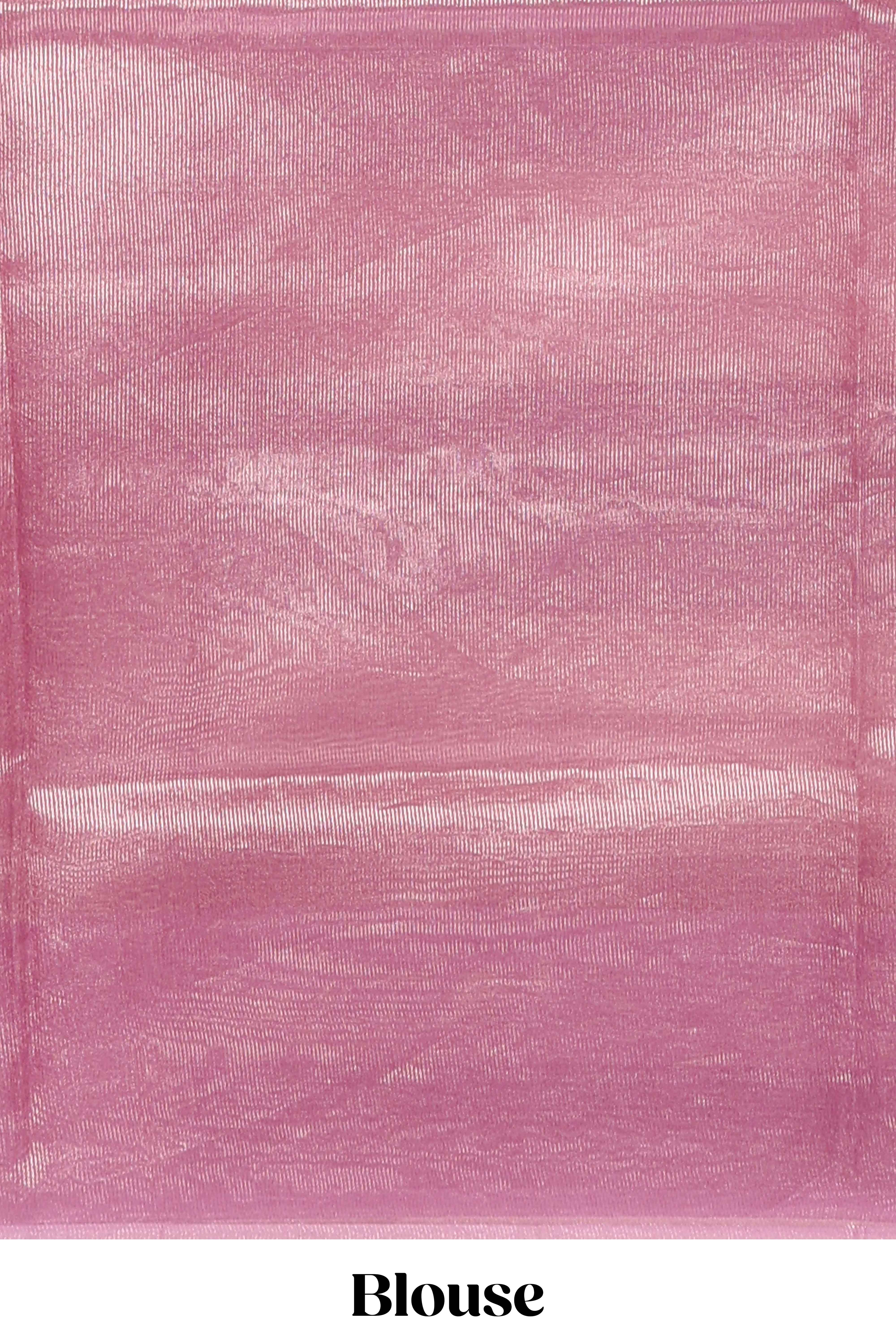 Peach striped design organza saree with floral design border and matching plain blouse