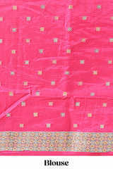 Pink floral motifs design banarasi silk saree with self floral print border and matching blouse